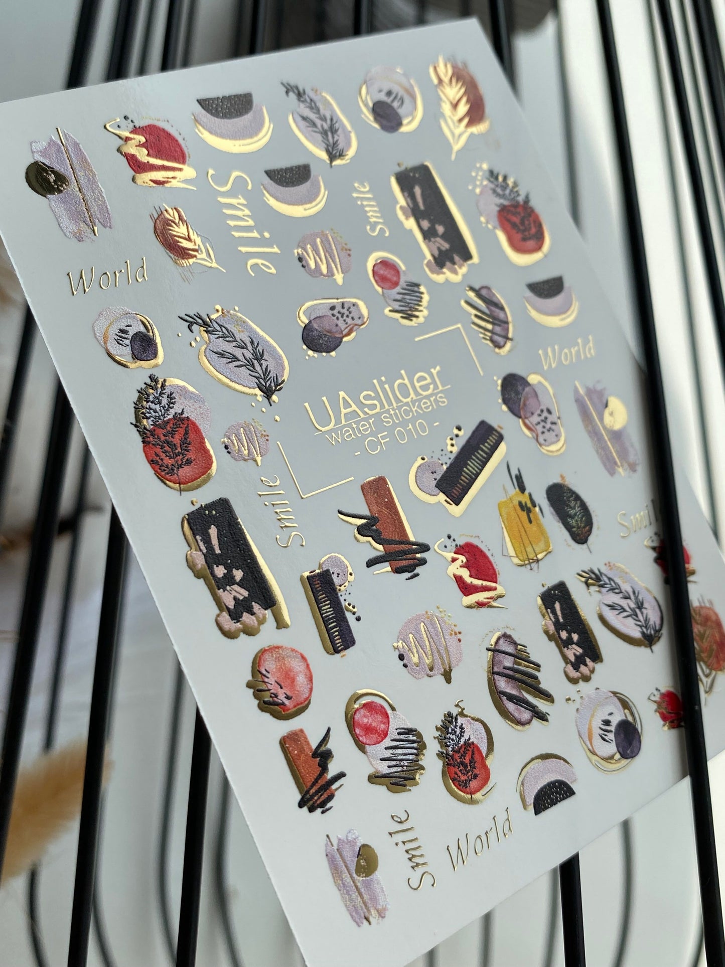Nail Water Decal CF-010 | Abstract Water Slide Nail Decals, Minimalist Shapes with Gold Foil Accents