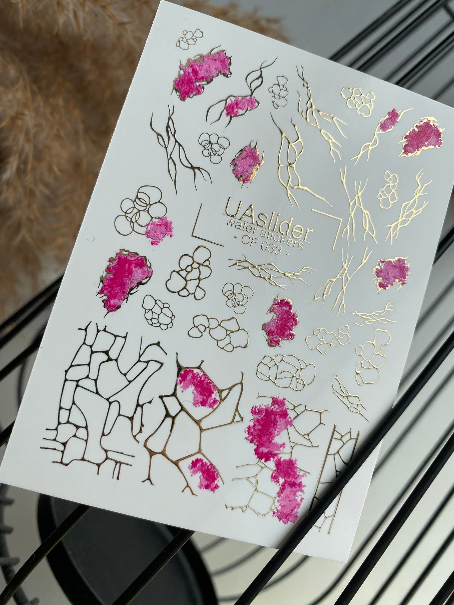 Nail Water Decal CF-033 | Abstract Water Slide Nail Decals | Pink and Gold Geometric Design