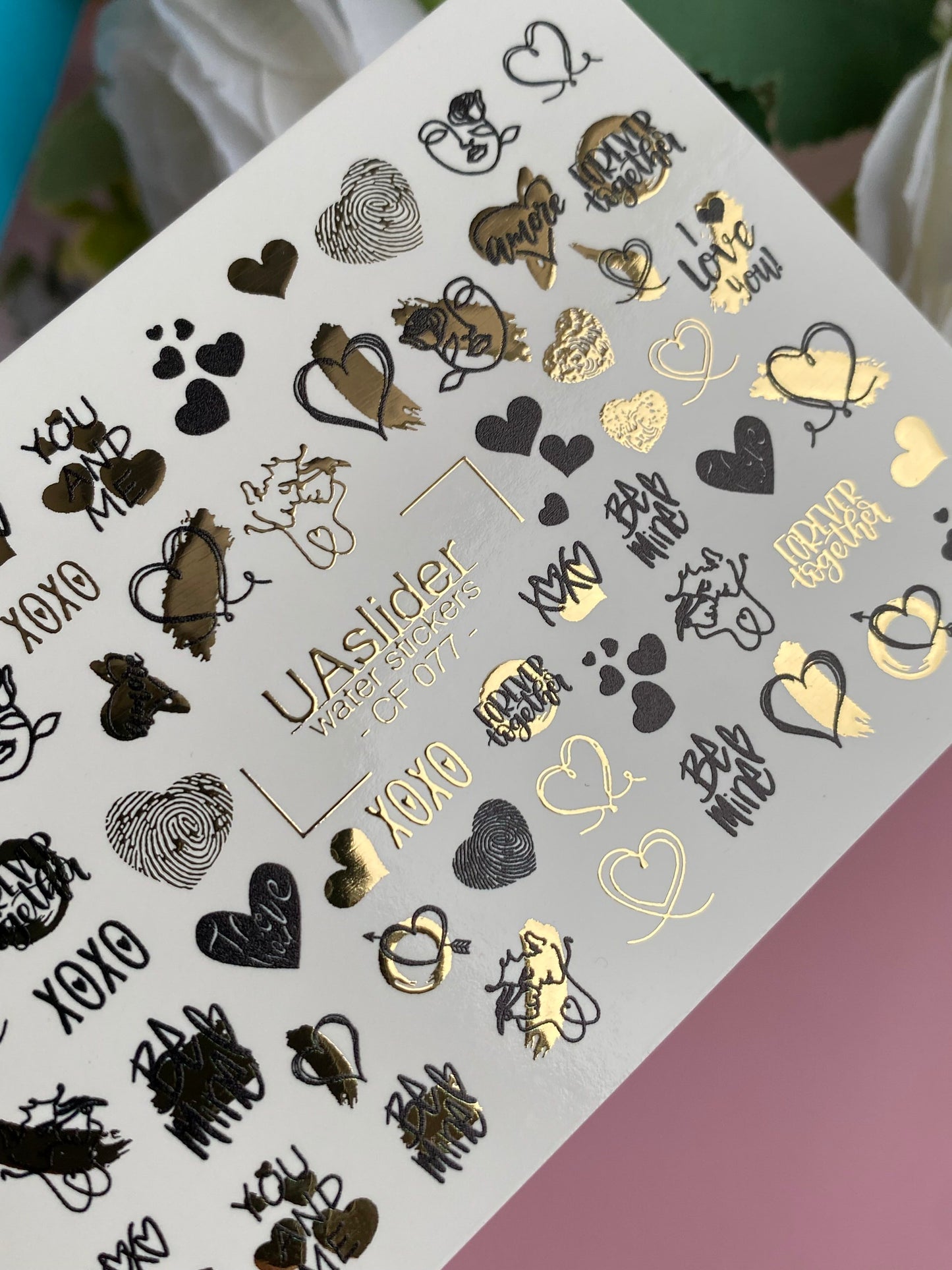 Nail Water Decal CF-077 | Valentine’s Day Nail Art Water Decals | Hearts, XOXO and Love Quotes