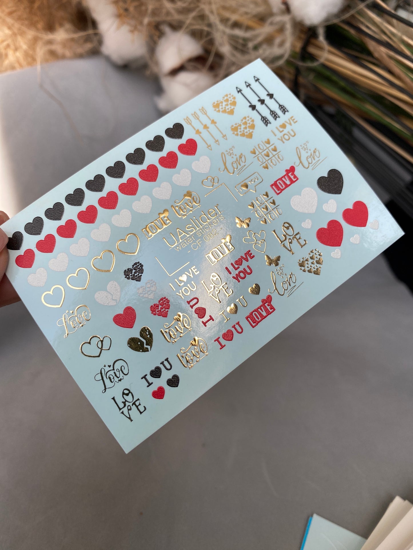 Nail Water Decal CF-082 | Love Nail Art Water Decals | Hearts & Romantic Quotes