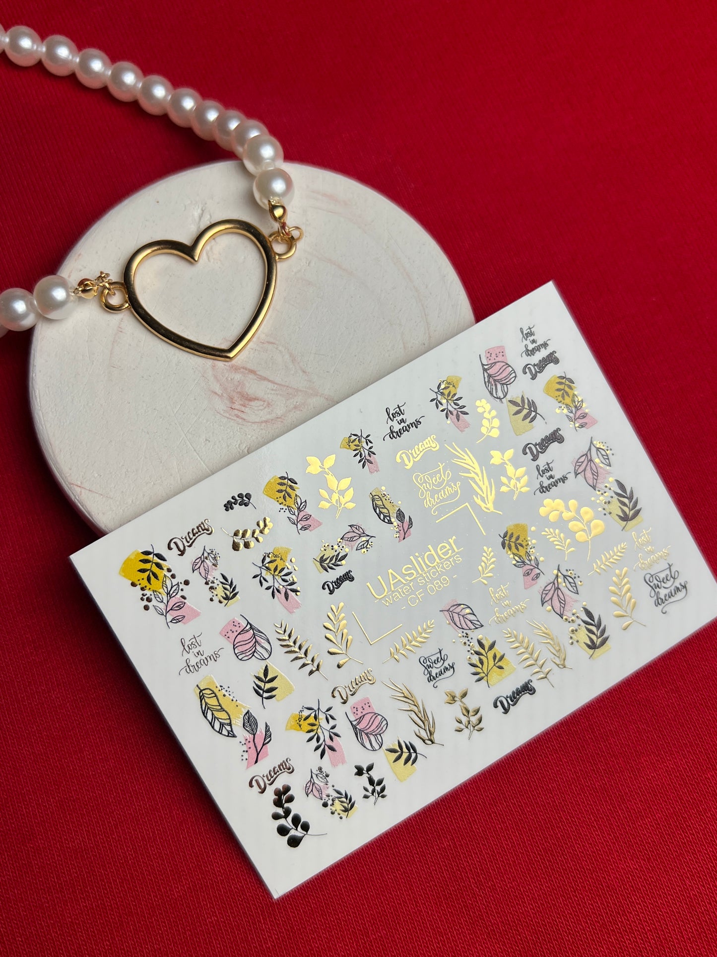 Nail Water Decal CF-089 | Dreamy Botanical Water Slide Nail Decals | Abstract Leaves & Gold Accents