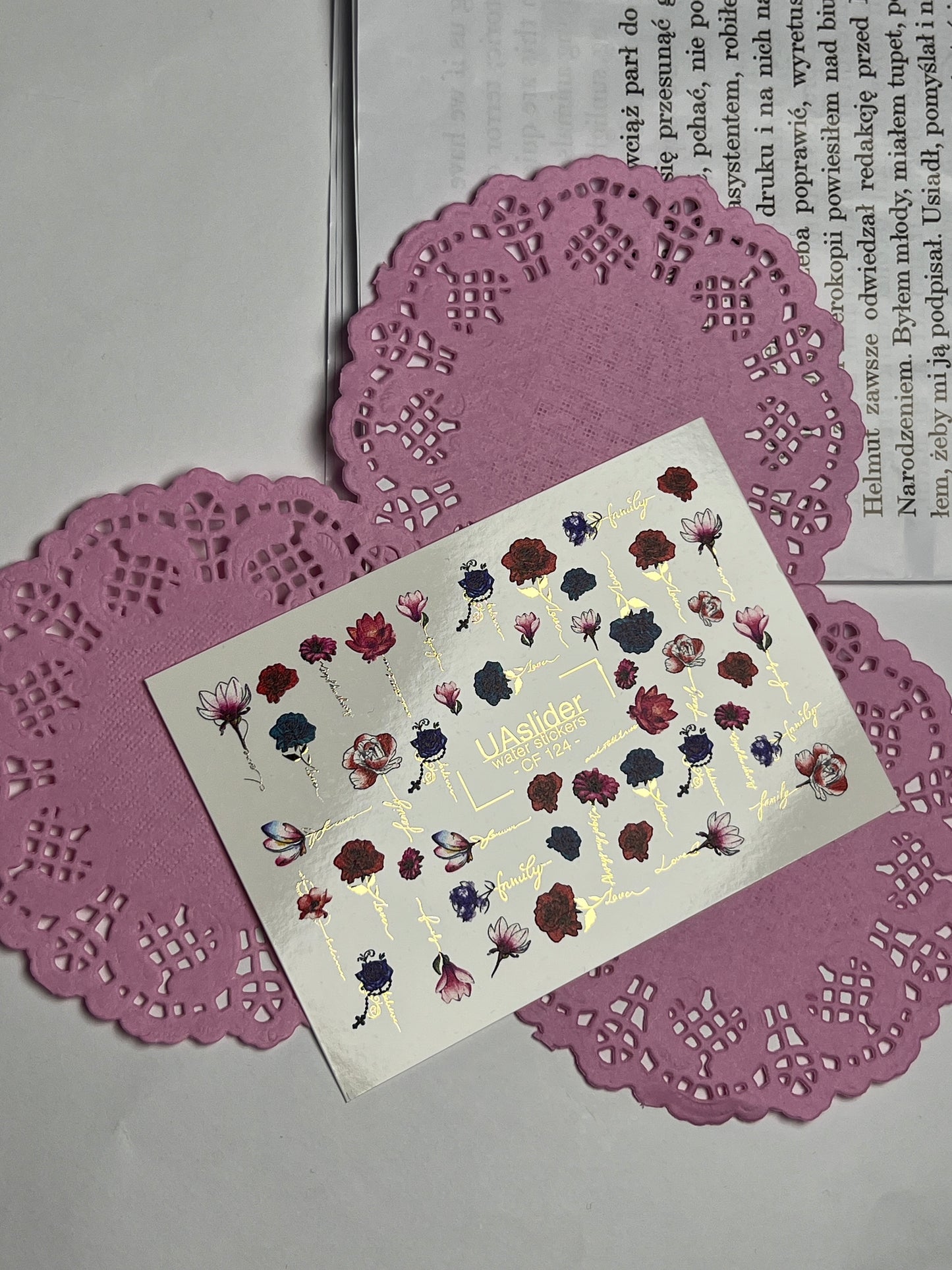 Nail Water Decal CF-124 | Floral Nail Water Decals | Roses, Peonies & Magnolias with Love & Family Quotes