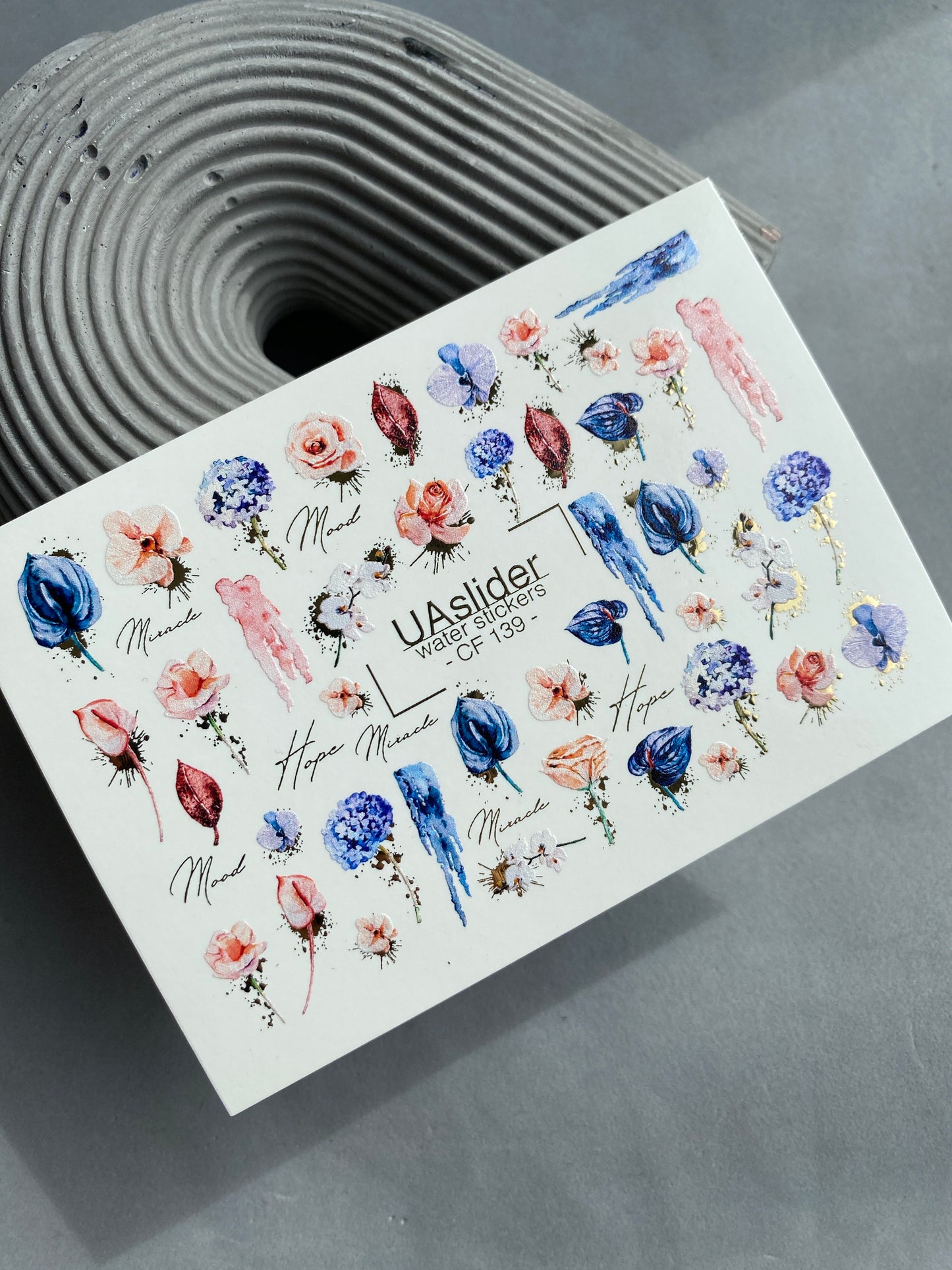 Nail Water Decal CF-139 | Floral Water Slide Nail Decals | Roses, Tulips & Gold Foil Accents