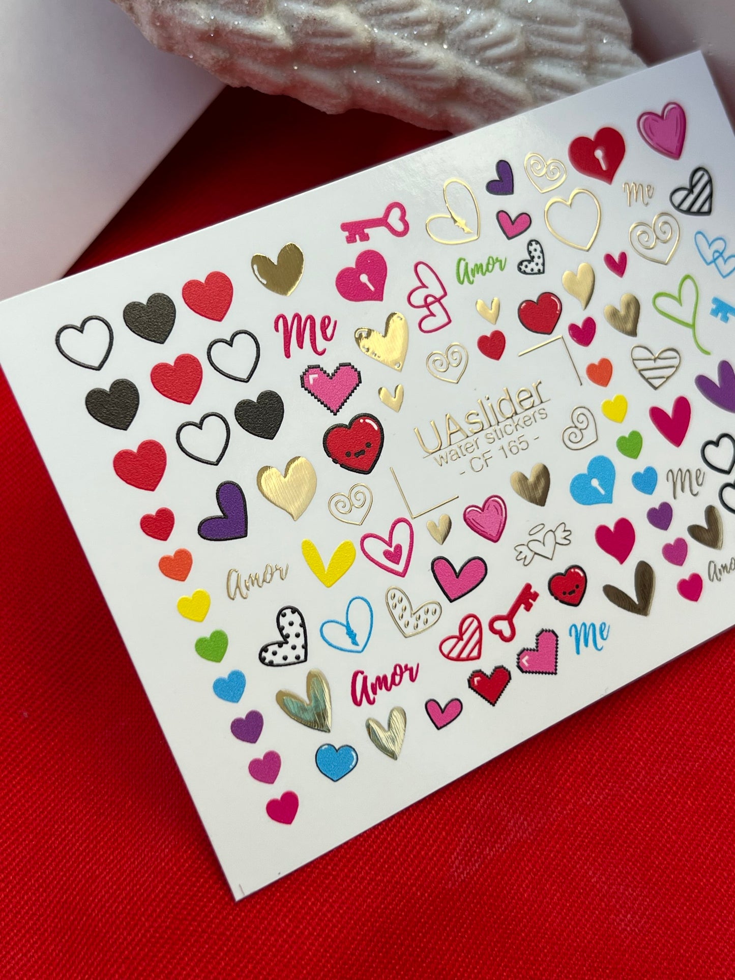 Nail Water Decal CF-165 | Love Nail Art Water Decals | Hearts, Keys & Amor Lettering Stickers