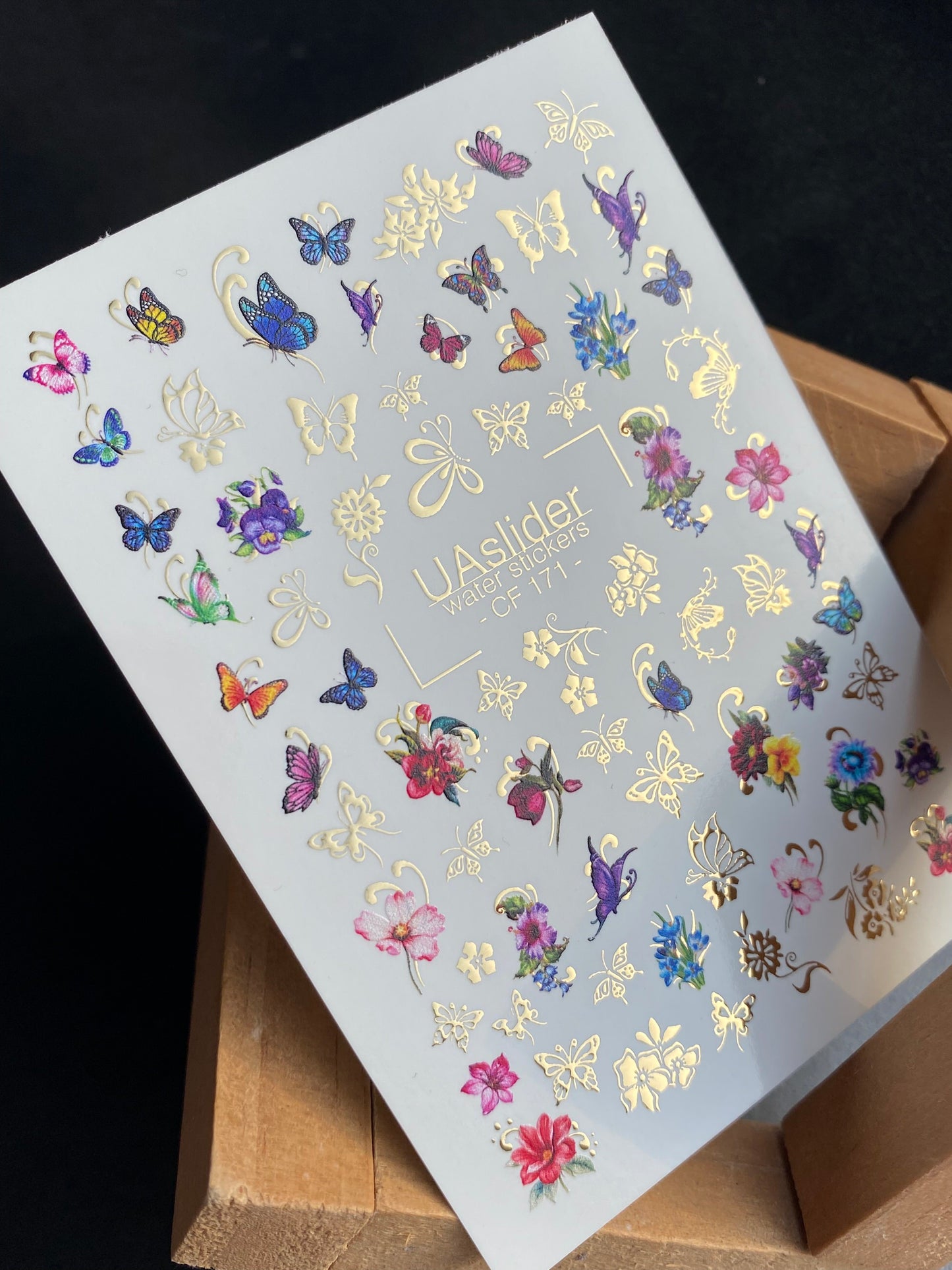 Nail Water Decal CF-171 | Water Slide Nail Decals with Butterflies & Flowers | Colorful Floral Nail Art