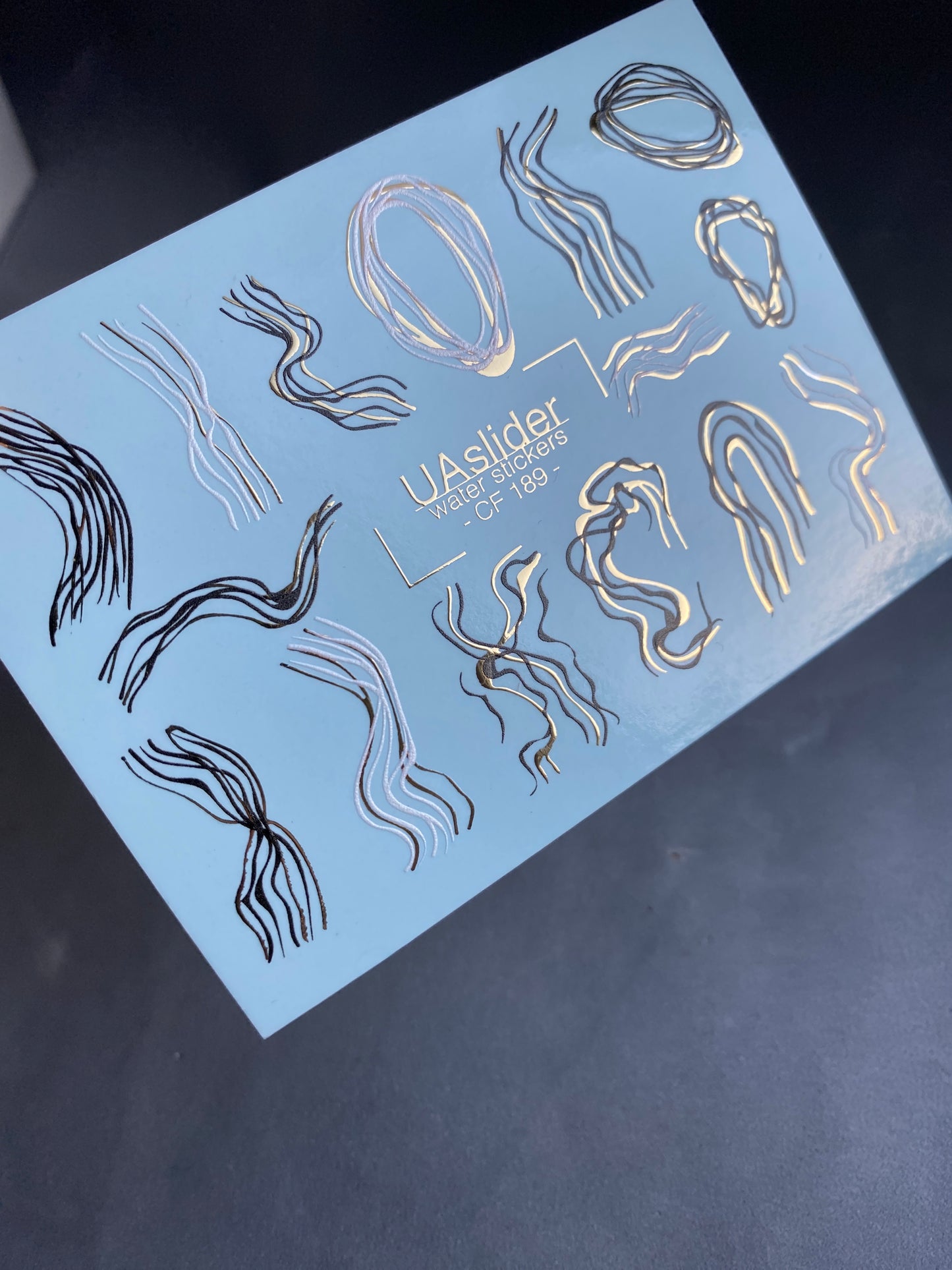Nail Water Decal CF-189 | Nail Water Decals | Abstract Line Art with Golden Accents