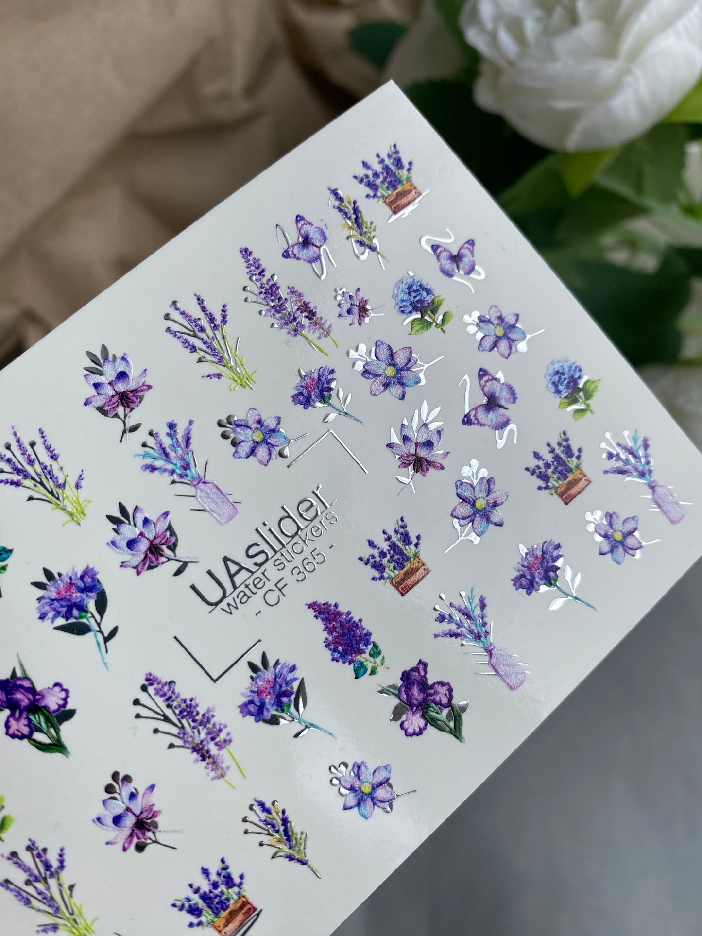 Nail Water Decal CF-365 | Water Slide Nail Decals | Lavender Flowers & Purple Butterflies