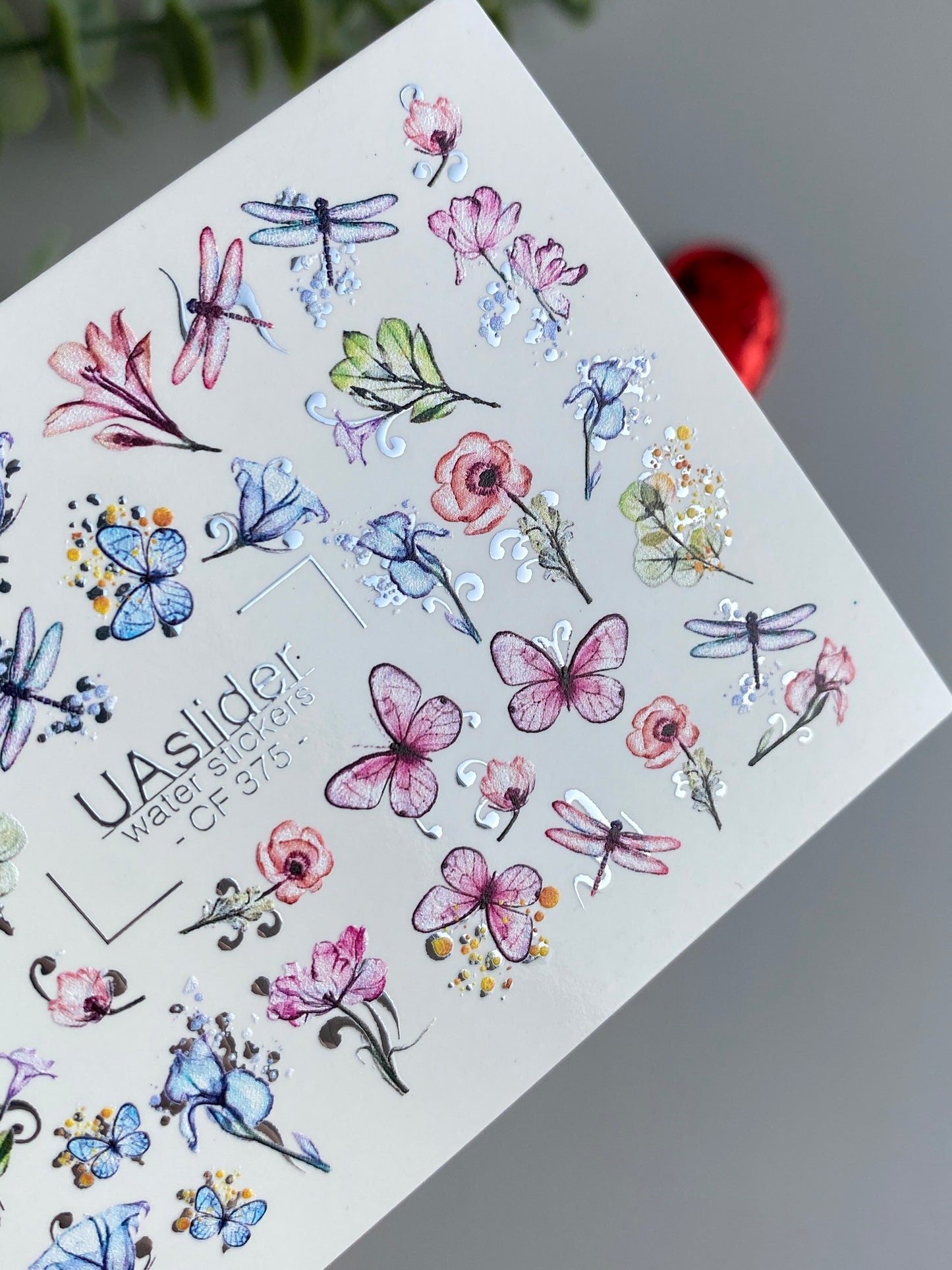 Nail Water Decal CF-375 | Water Slide Nail Decals with Flowers | Butterflies and Dragonflies