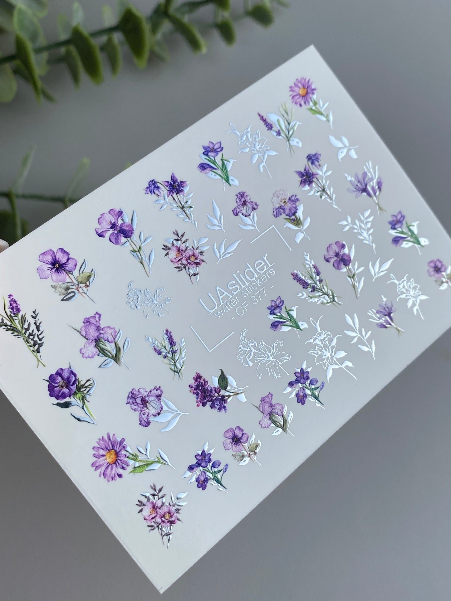 Nail Water Decal CF-377 | Purple Floral Water Slide Nail Decals | Lavender and Wildflowers