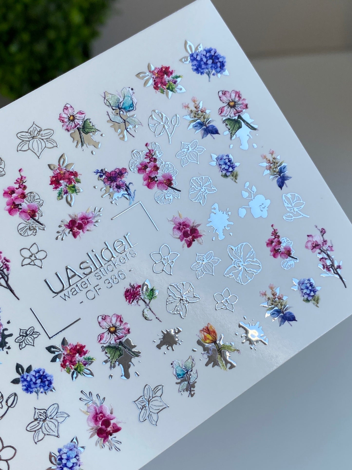 Nail Water Decal CF-386 | Multicolor Floral Water Slide Nail Decals | Botanical Flowers and Garden Motifs