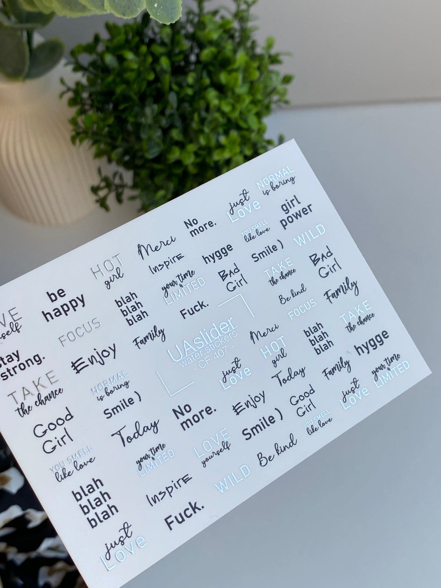 Nail Water Decal CF-407 | Minimalist Quote Nail Stickers | Water Slide Lettering Decals | CF 407