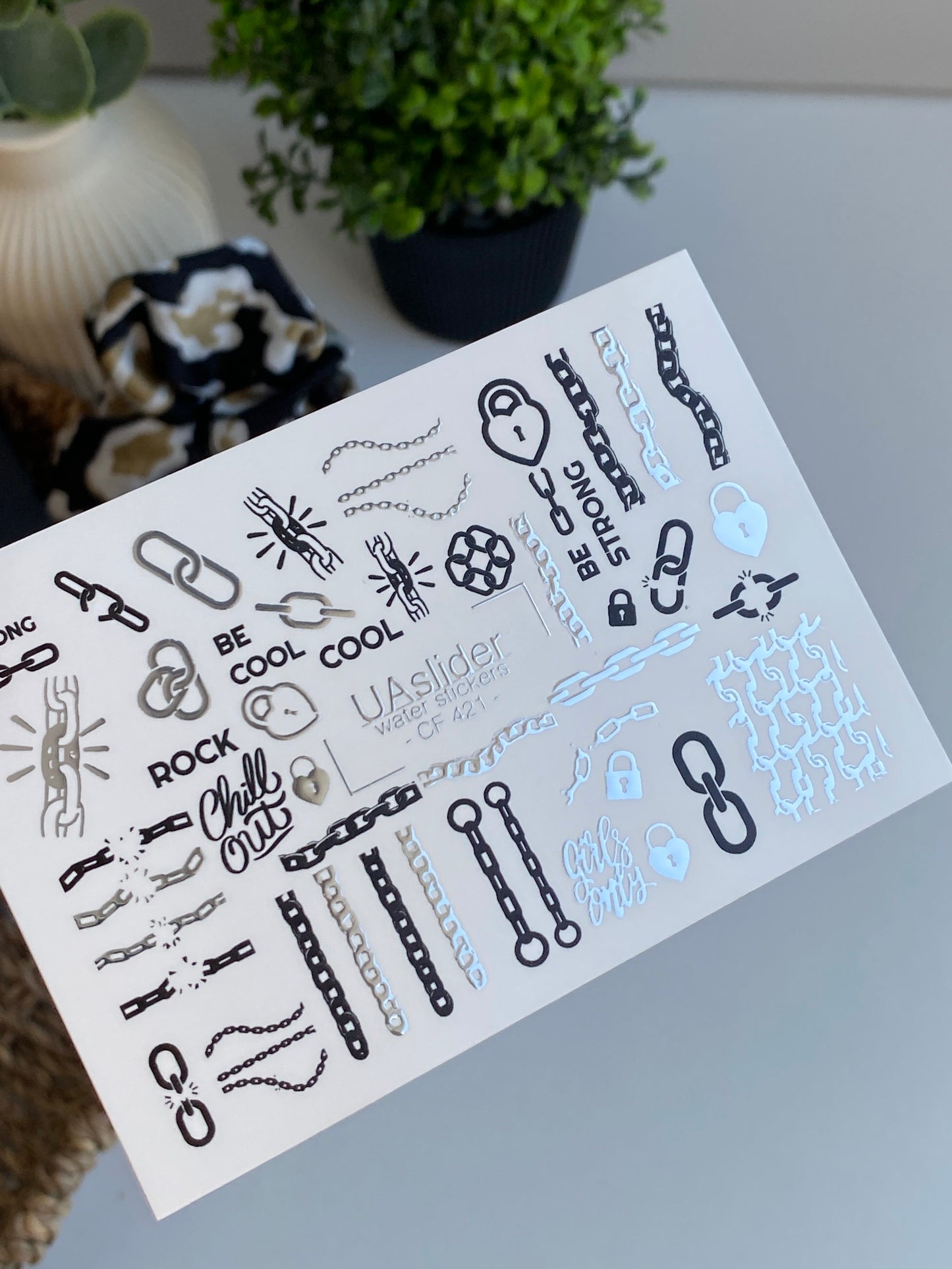 Nail Water Decal CF-421 | Chains & Rock Style Water Slide Nail Decals | Punk Metal Nail Art