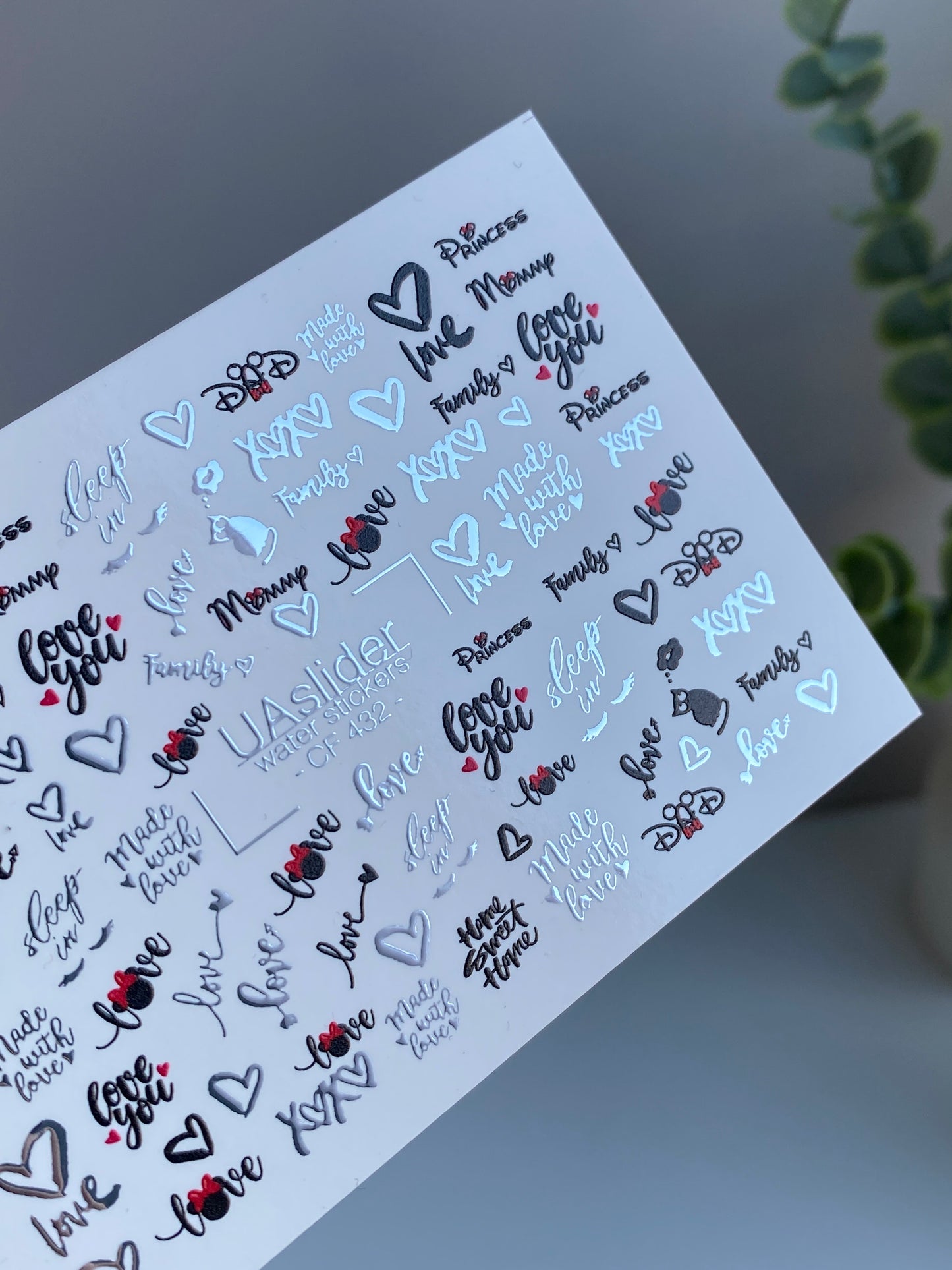 Nail Water Decal CF-432 | Love & Family Water Slide Nail Decals | Hearts and Romantic Quotes