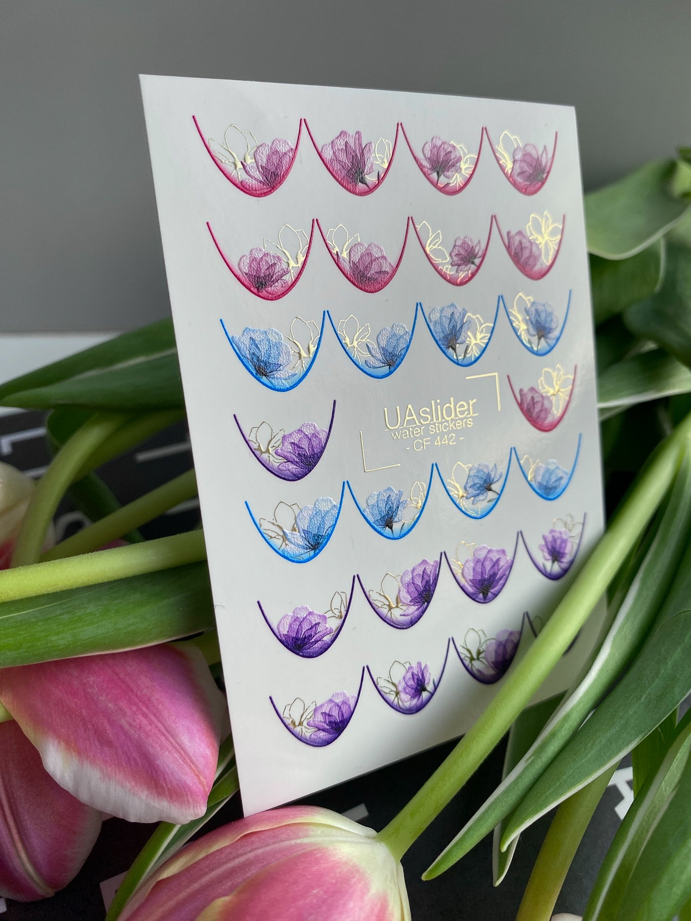 Nail Water Decal CF-442 | French Water Slide Nail Decals | Colorful Floral French Tips