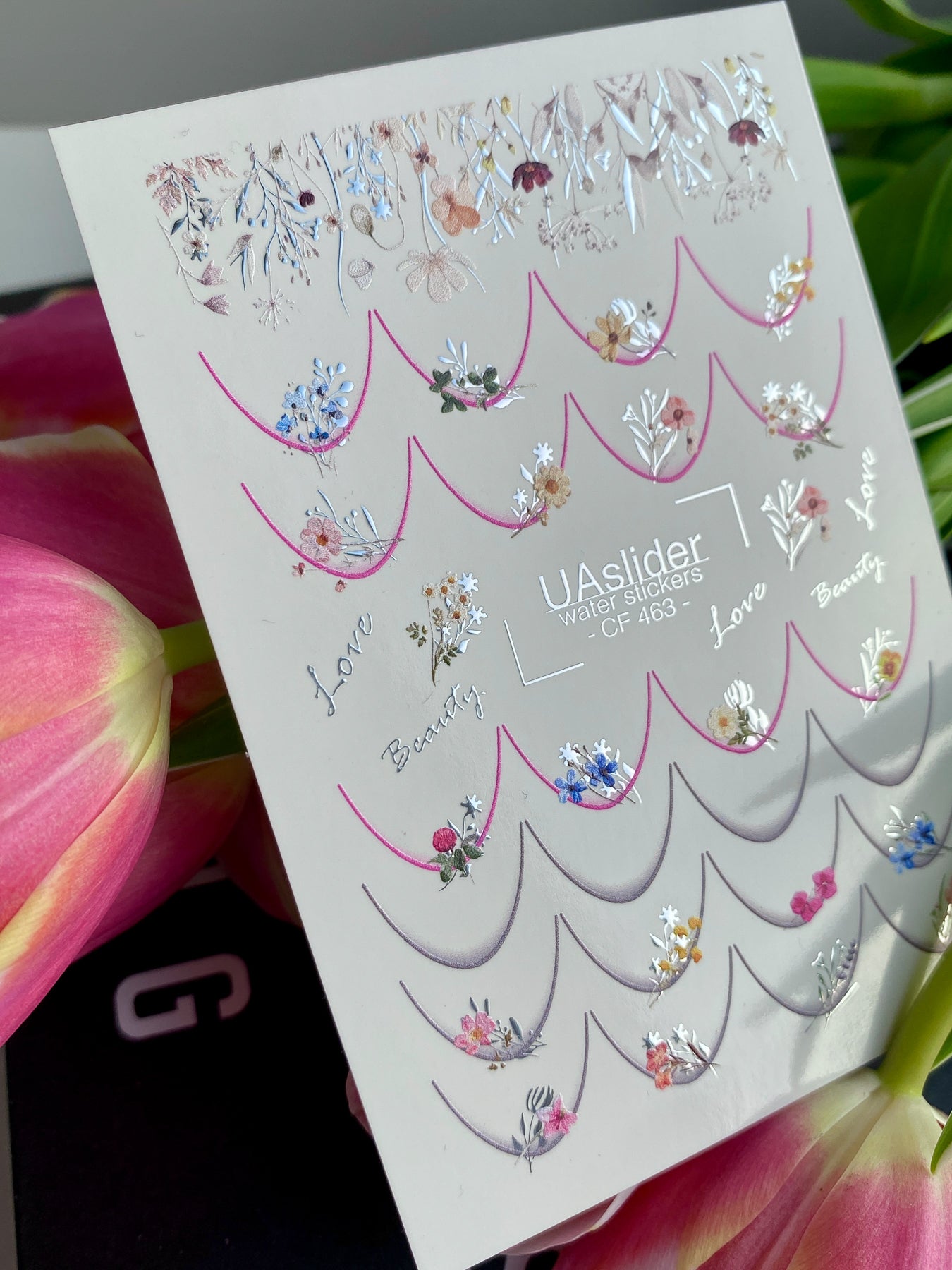 Nail Water Decal CF-463 | French Water Slide Nail Decals | Floral French Tips with Pastel Wildflowers