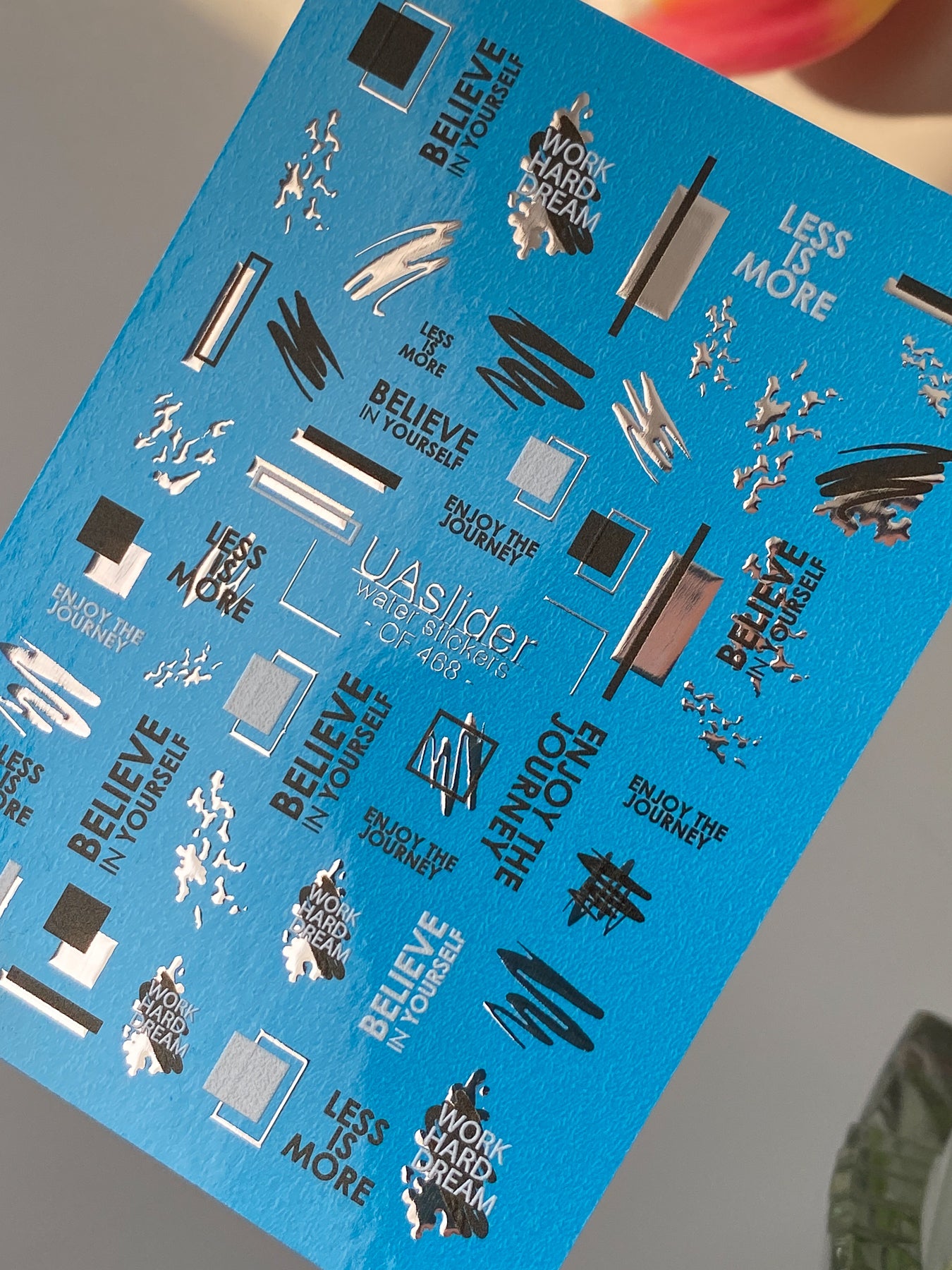 Nail Water Decal CF-468 | Minimalist Water Slide Nail Decals | Black & Silver Foil with Motivational Quotes