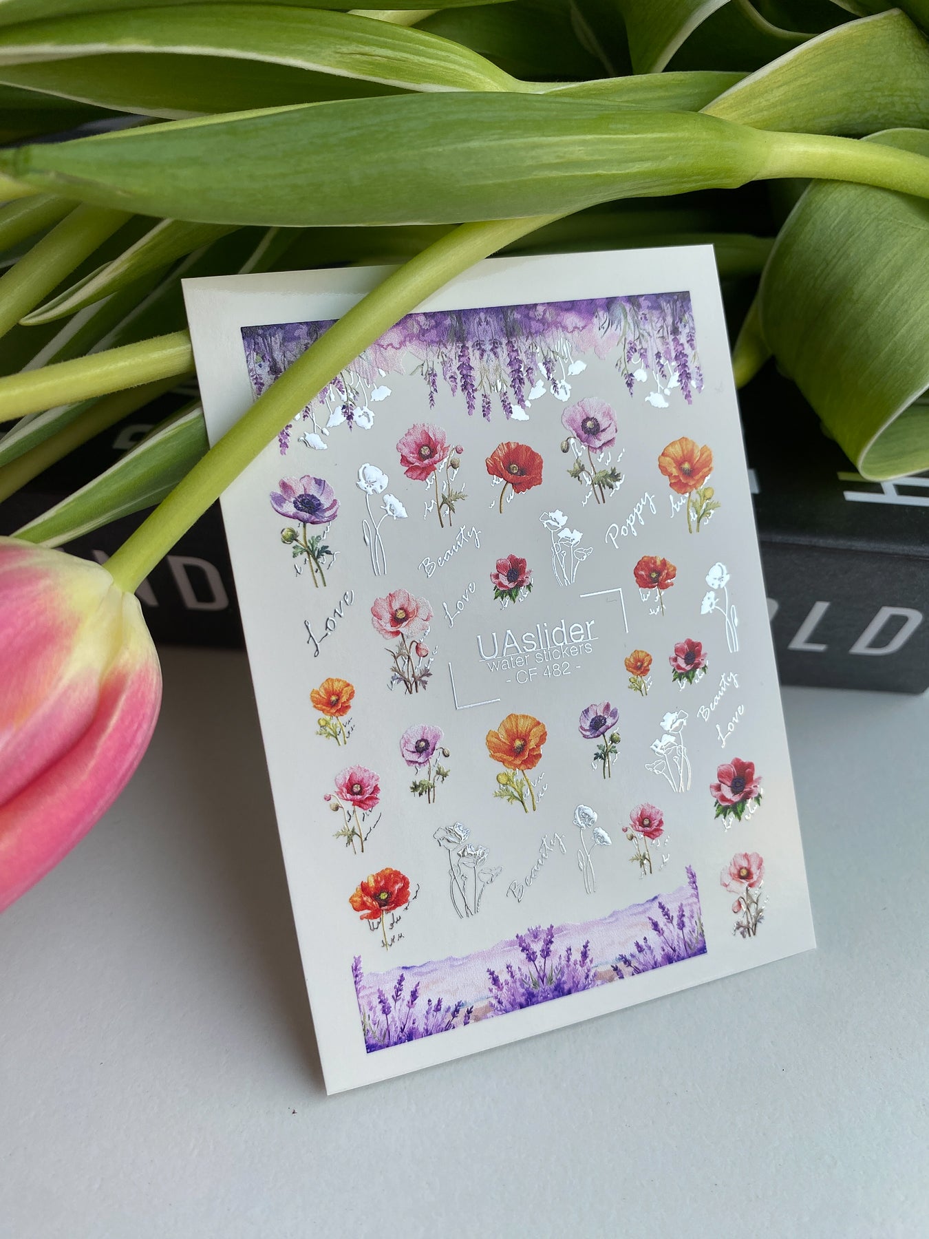 Nail Water Decal CF-482 | Poppy Flower Nail Water Decals | Bright Red, Pink & Purple Poppies