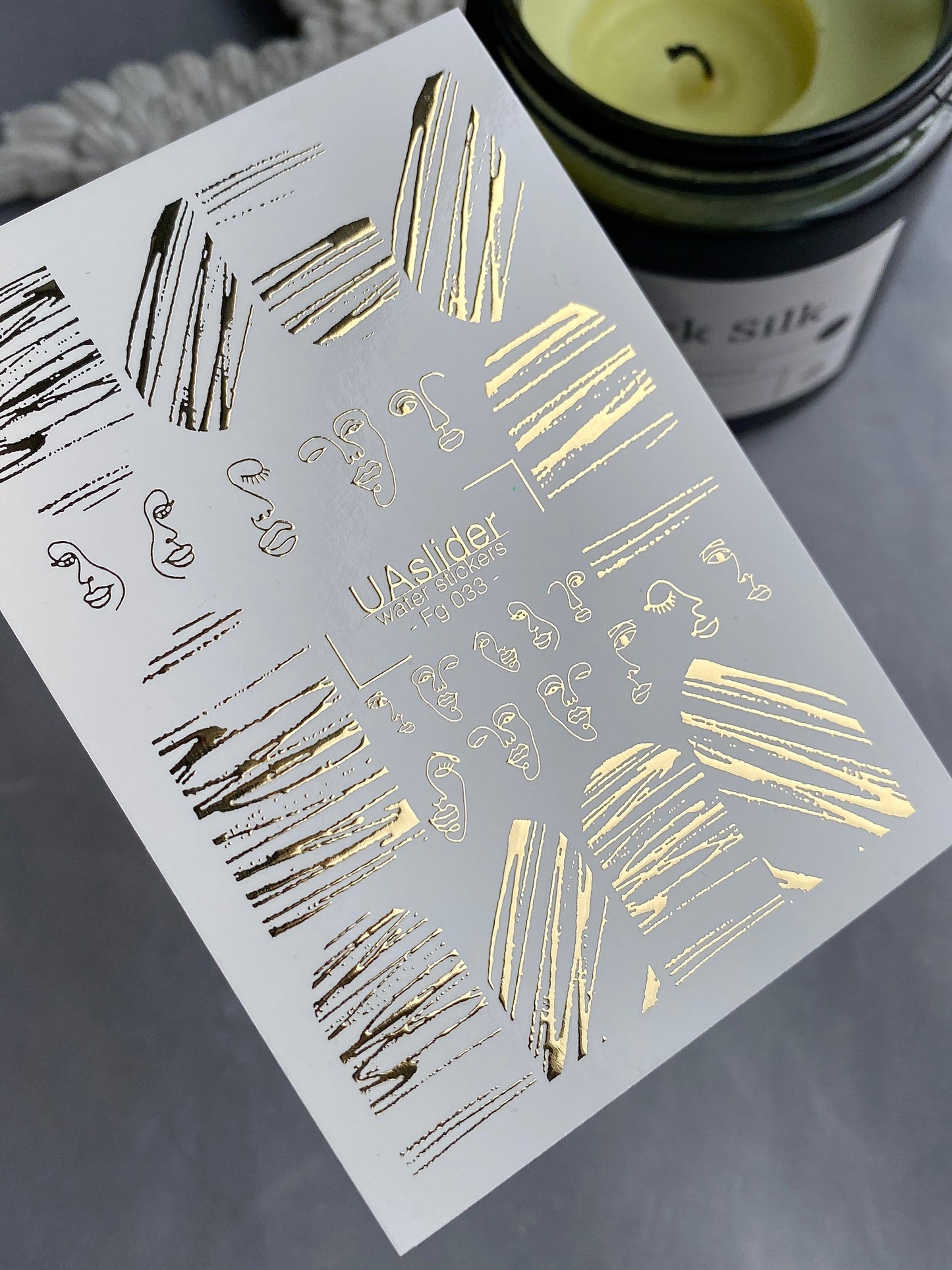 Nail Water Decal Fg-033 | Abstract Face Line Nail Water Decals with Gold Foil | Artistic Nail Art Stickers