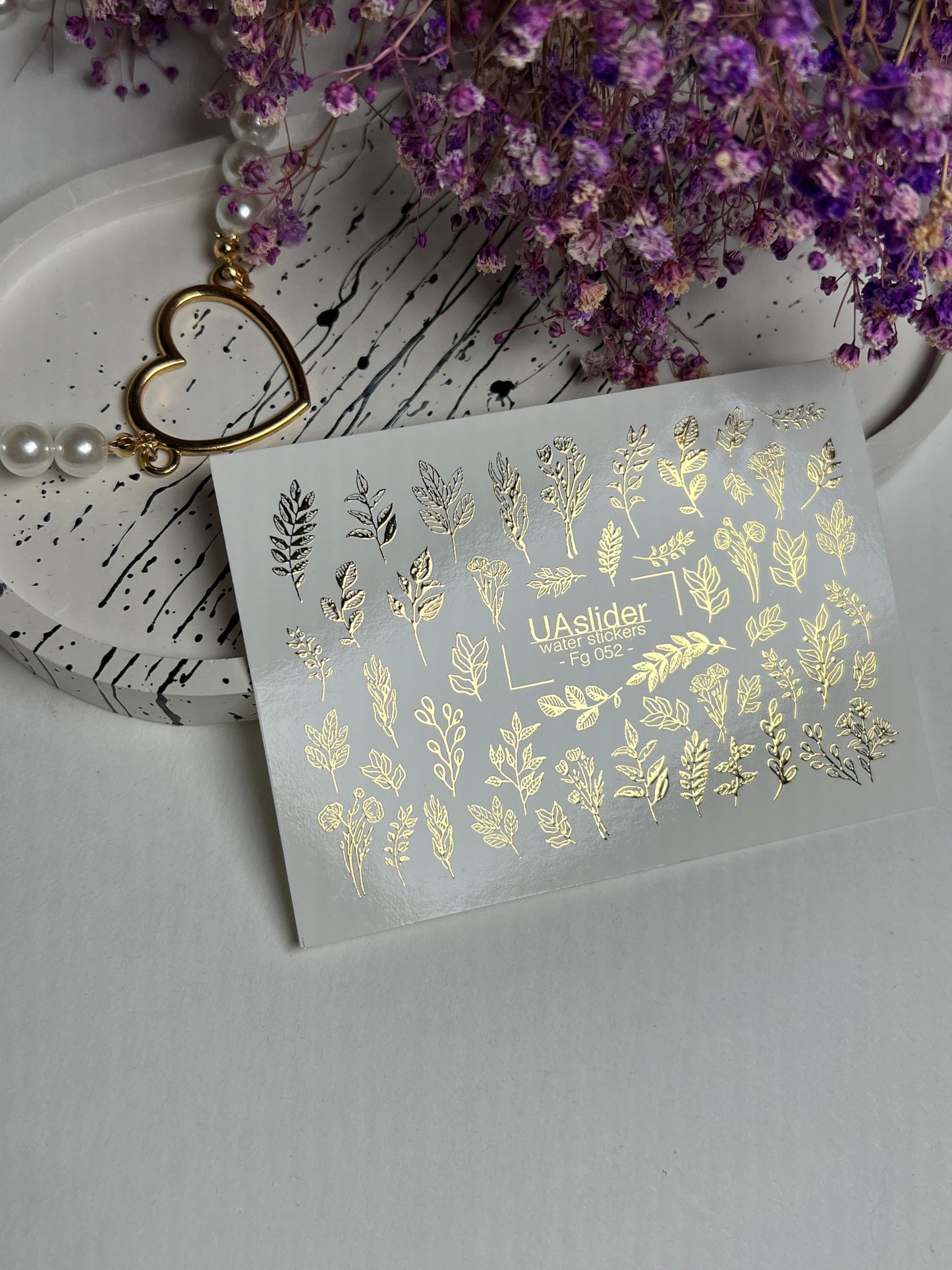 Nagel Wasserabziehbild Fg-052 | Wasserfolien Nagelabziehbilder Goldene Blätter | Botanische Zweige und Elegante Nagelkunst