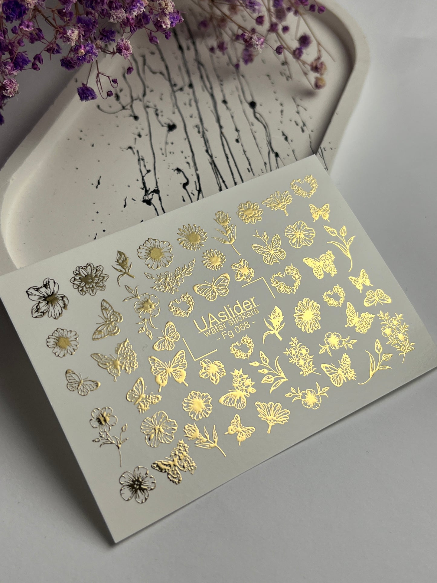 Nagel Wasserabziehbild Fg-068 | Goldfolie Wasserabzieh-Nagelaufkleber | Blumen & Schmetterlinge