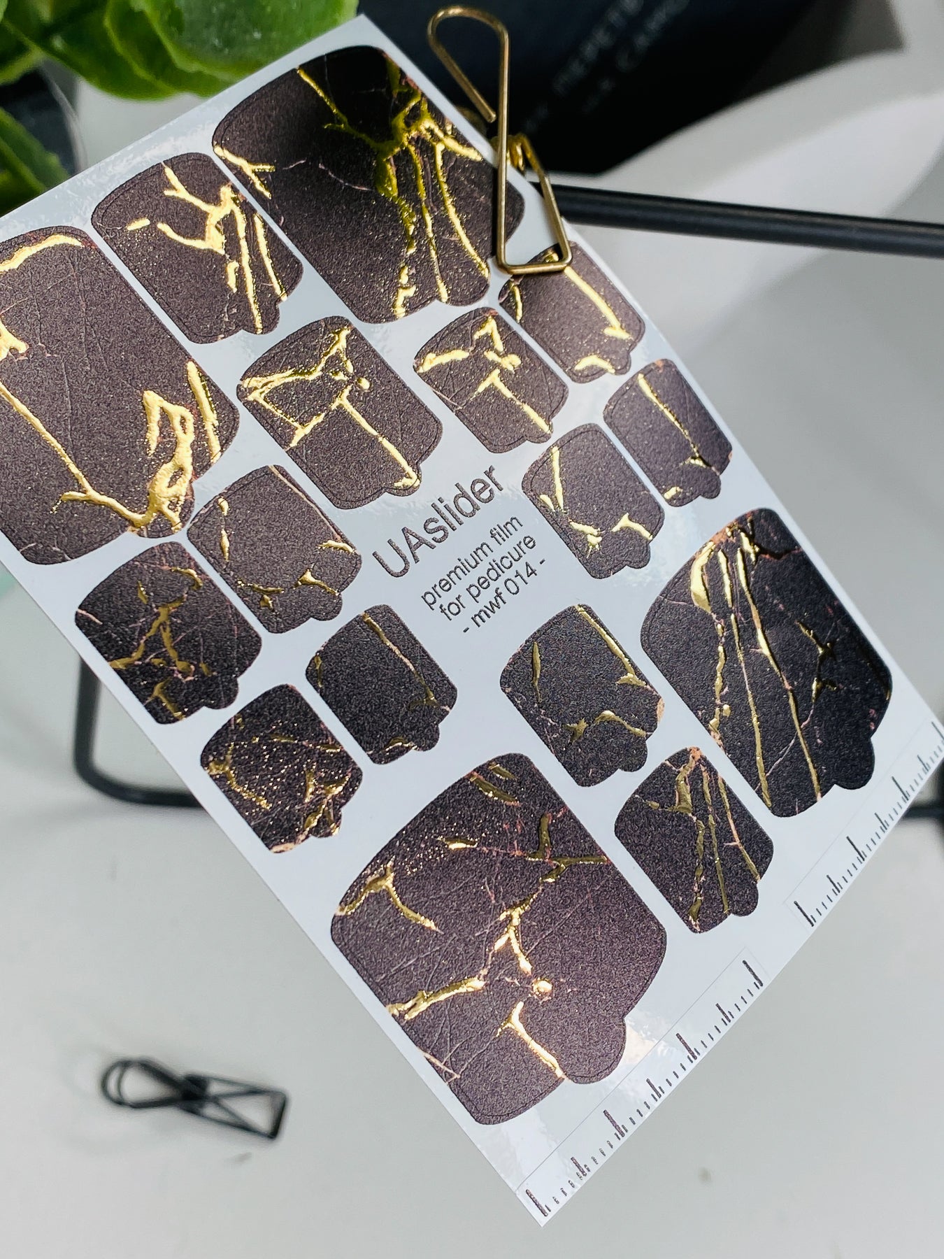 Pedicure nail wrap films mwf-014 | Nail Wrap Films for Pedicure | Chocolate Marble with Gold Foil