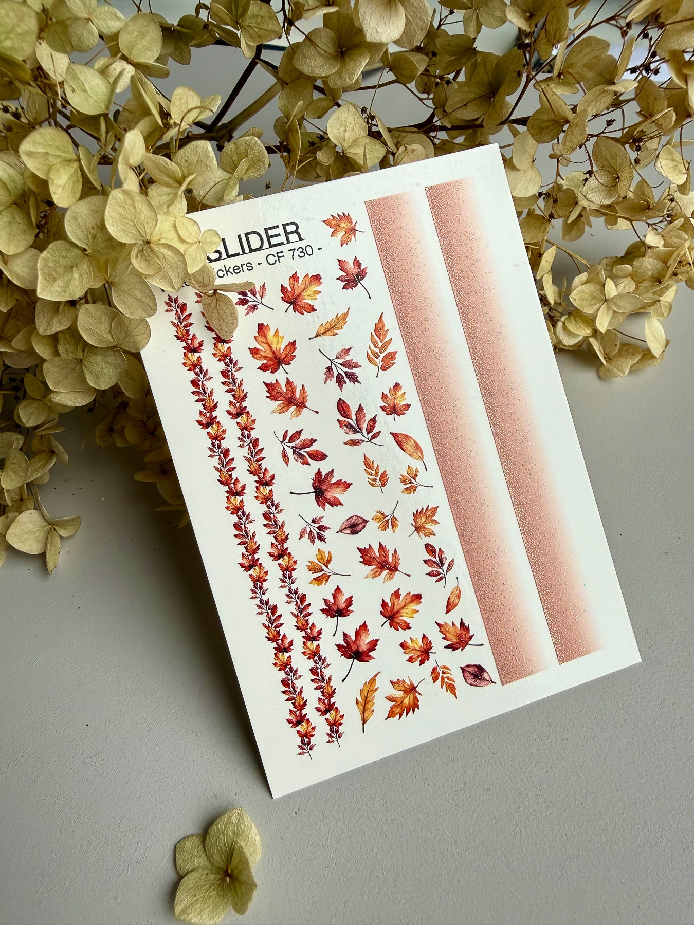 Nail Water Decal CF-730 | Water Slide Nail Decals | Autumn Maple Leaves and Gradient Stripes Design