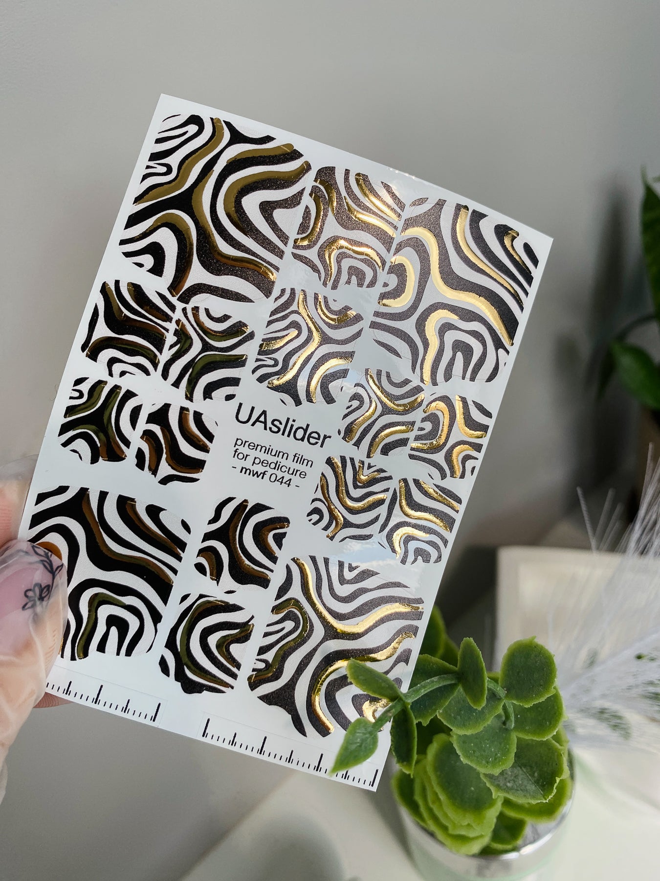 Pedicure nail wrap films mwf-044 | Nail Wrap Films for Pedicure | Zebra Print with Gold Foil