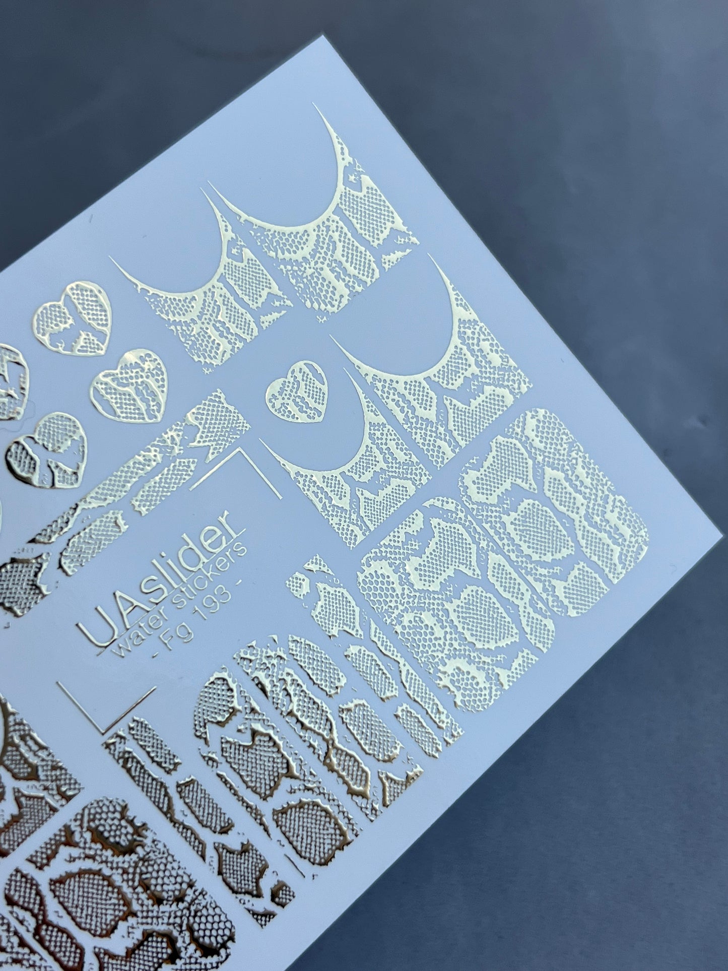 Nail Water Decal Fg-193 | Water Slide Nail Decals | Gold Foil Animal Print & French Hearts