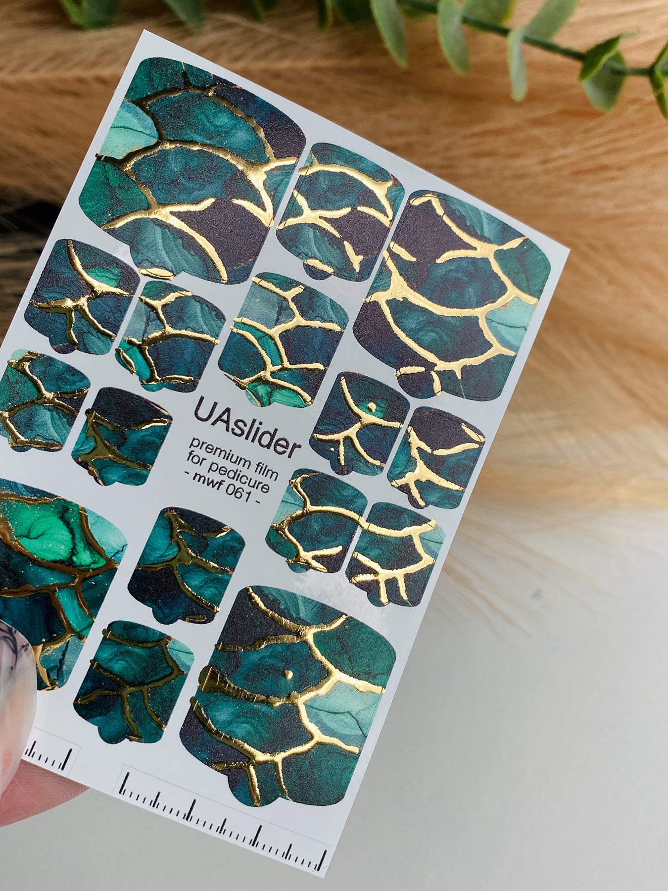Pedicure nail wrap films mwf-061 | Nail Wrap Films for Pedicure | Emerald Marble with Gold Foil