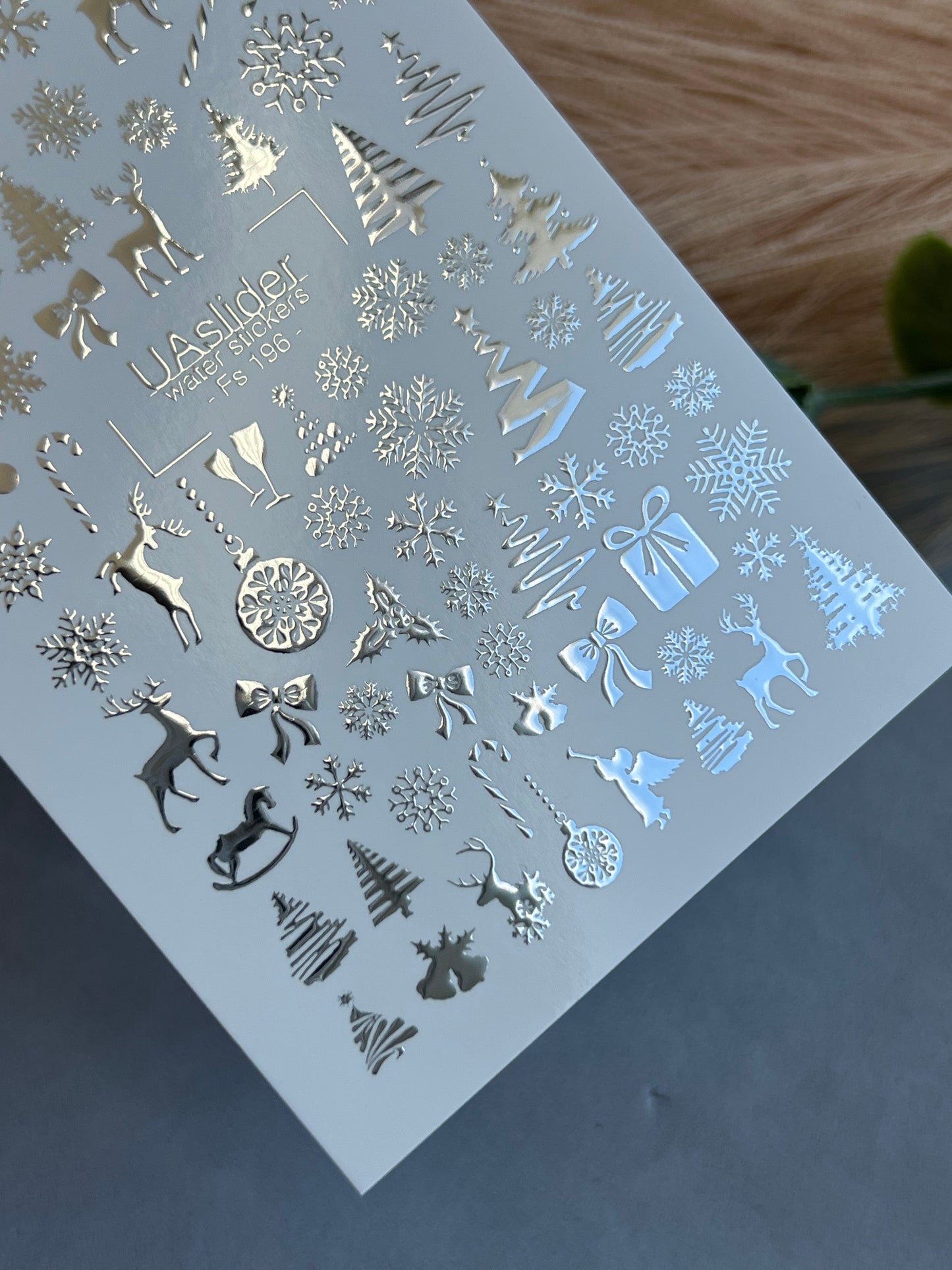 Decalcomanii de apă pentru unghii Fs-196 | Decalcomanii pentru unghii cu alunecare pe apă Crăciun | Fulgi de zăpadă, reni și cadouri