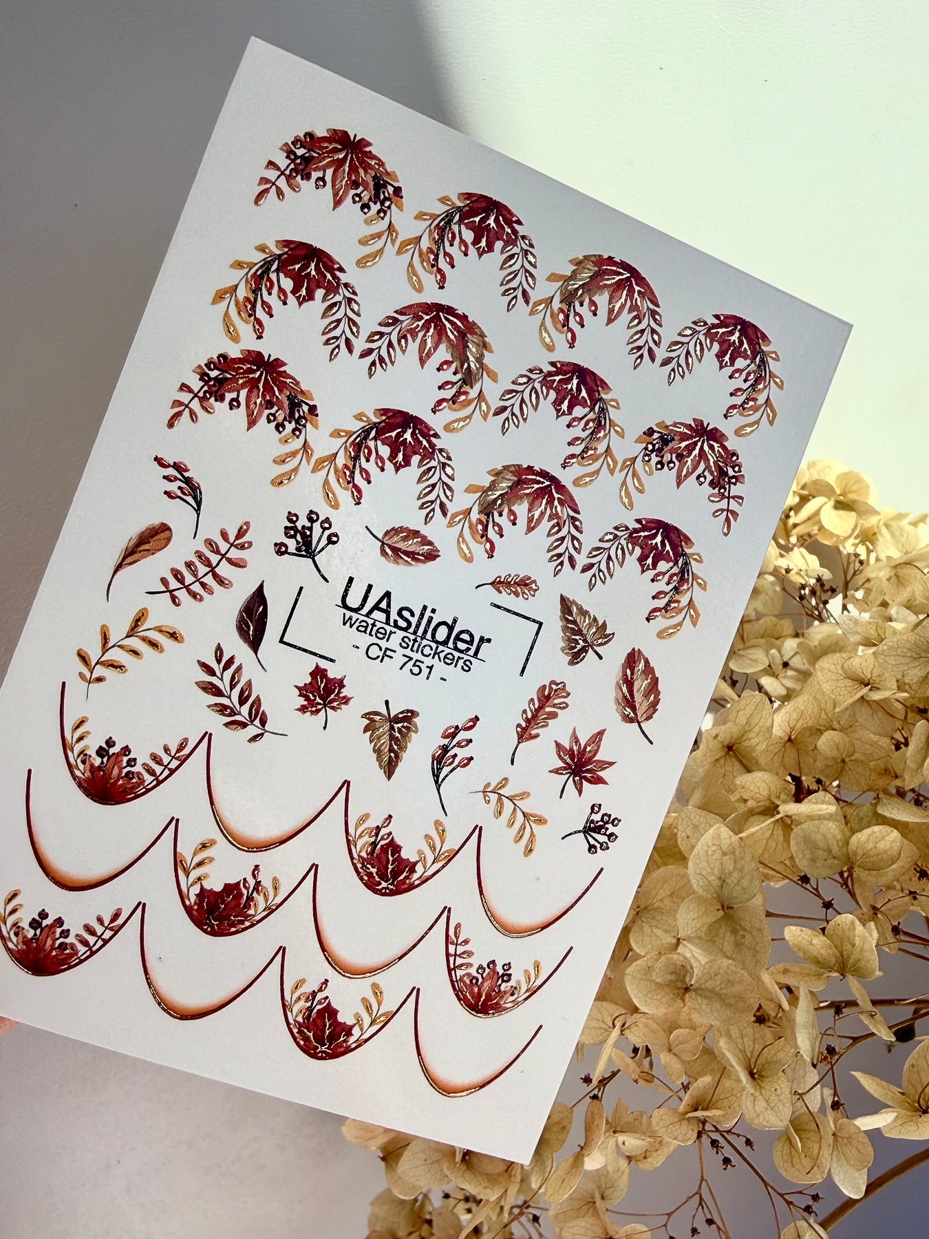 Nail Water Decal CF-751 | Water Slide Nail Decals | Autumn Leaves and Gold Branches