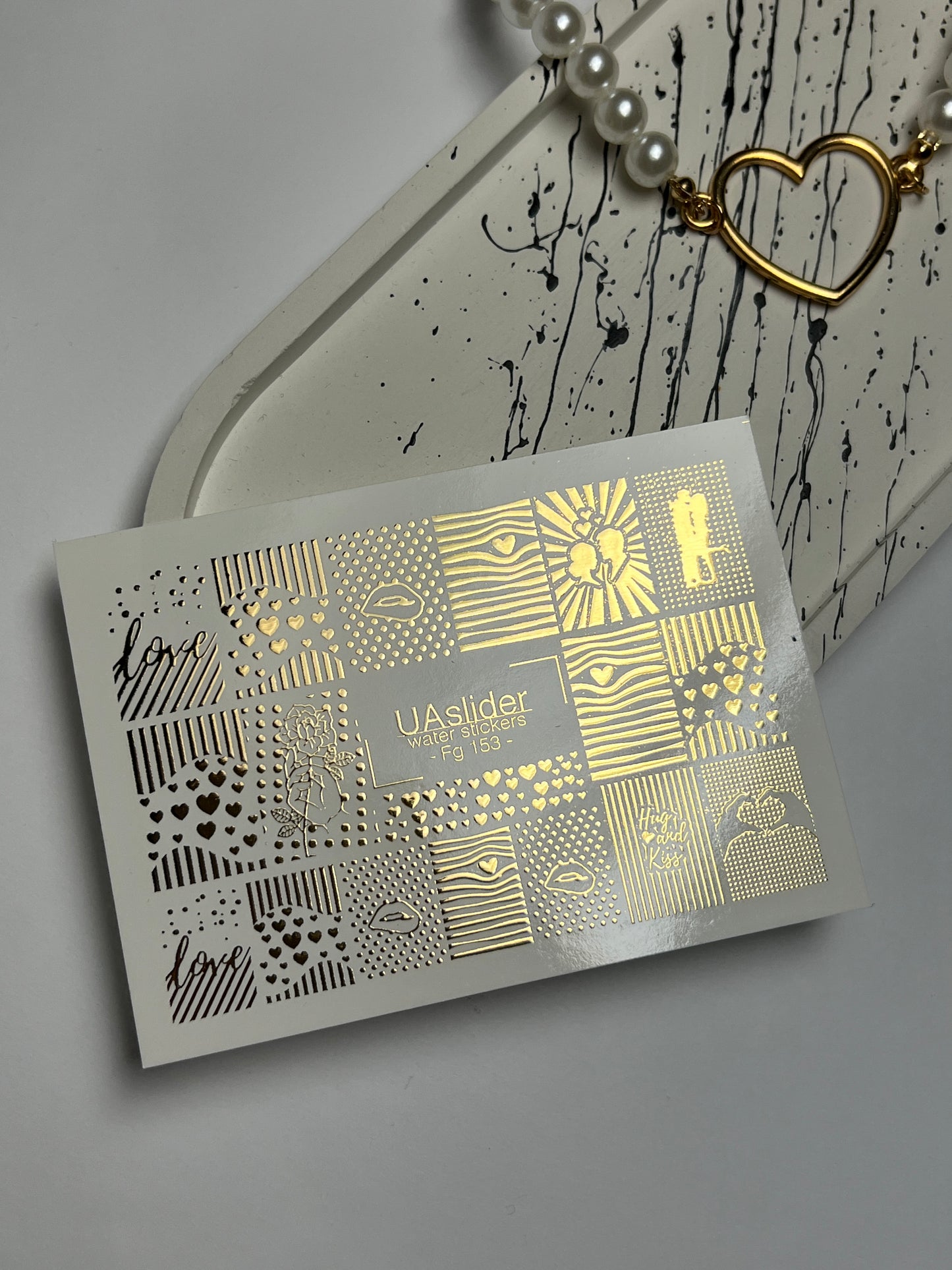 ネイルウォーターデカール Fg-153 | ゴールドフォイルウォータースライドネイルデカール | 幾何学的&ロマンチックなパターン