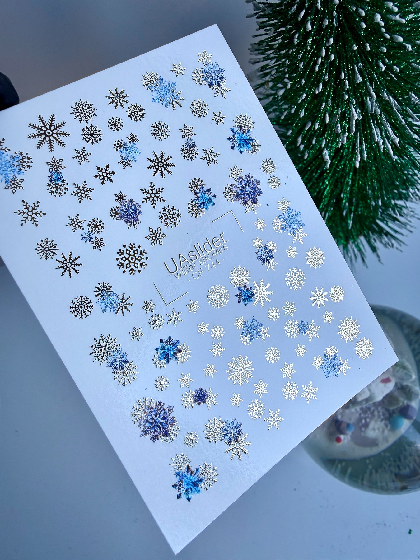 Nail Water Decal CF-744 | Water Slide Nail Decals | Blue and Gold Snowflakes