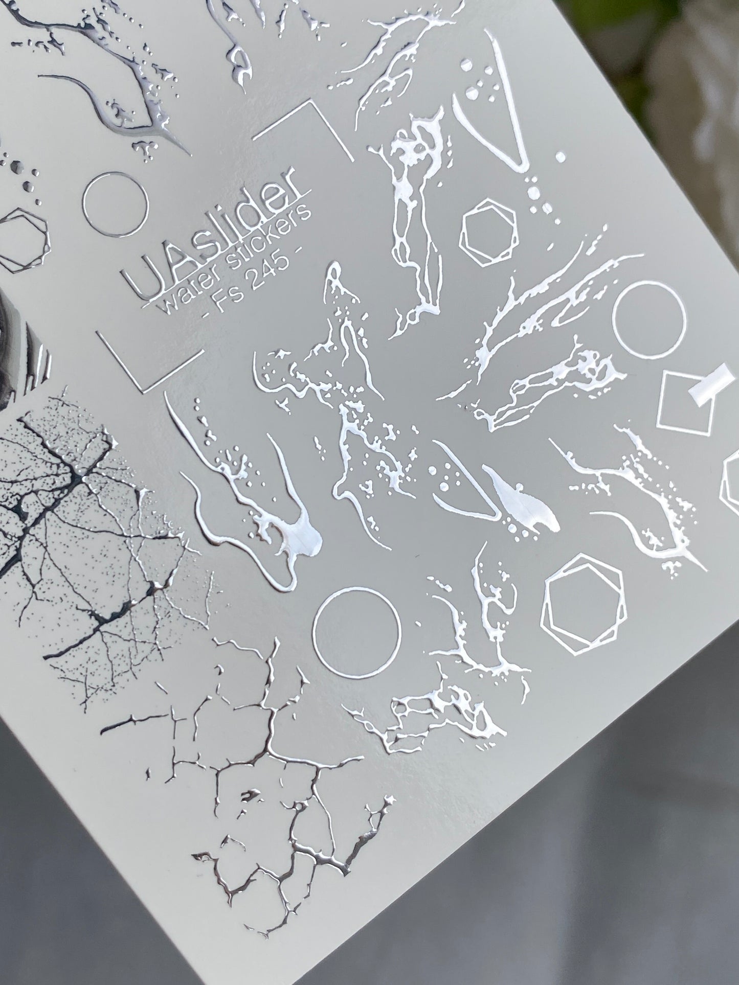 Nail Water Decal Fs-245 | Abstract Water Slide Nail Decals | Silver Foil Marble & Crackle Designs