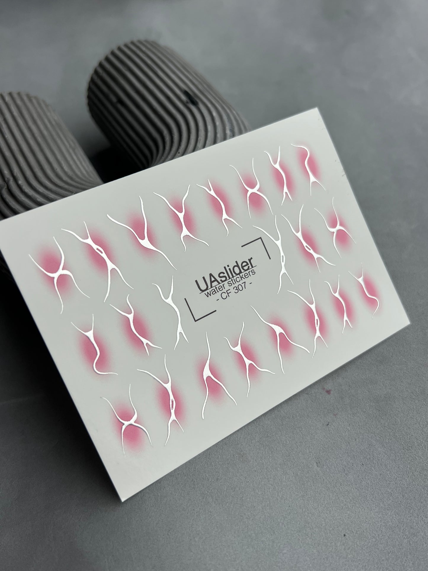 Nail Water Decal CF-307 | Abstract Silver Water Slide Nail Decals | Minimal Lines with Pink Shadows