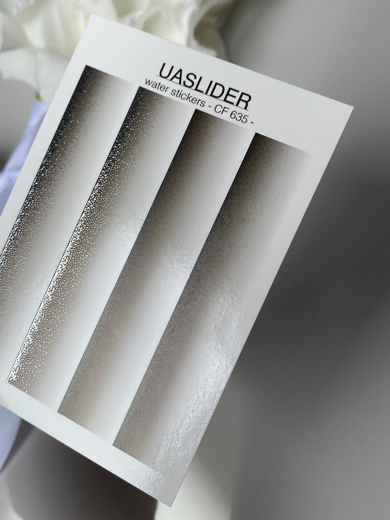 Nail Water Decal CF-635 | Gradient Water Slide Nail Decals | Silver Grey Ombre Designs