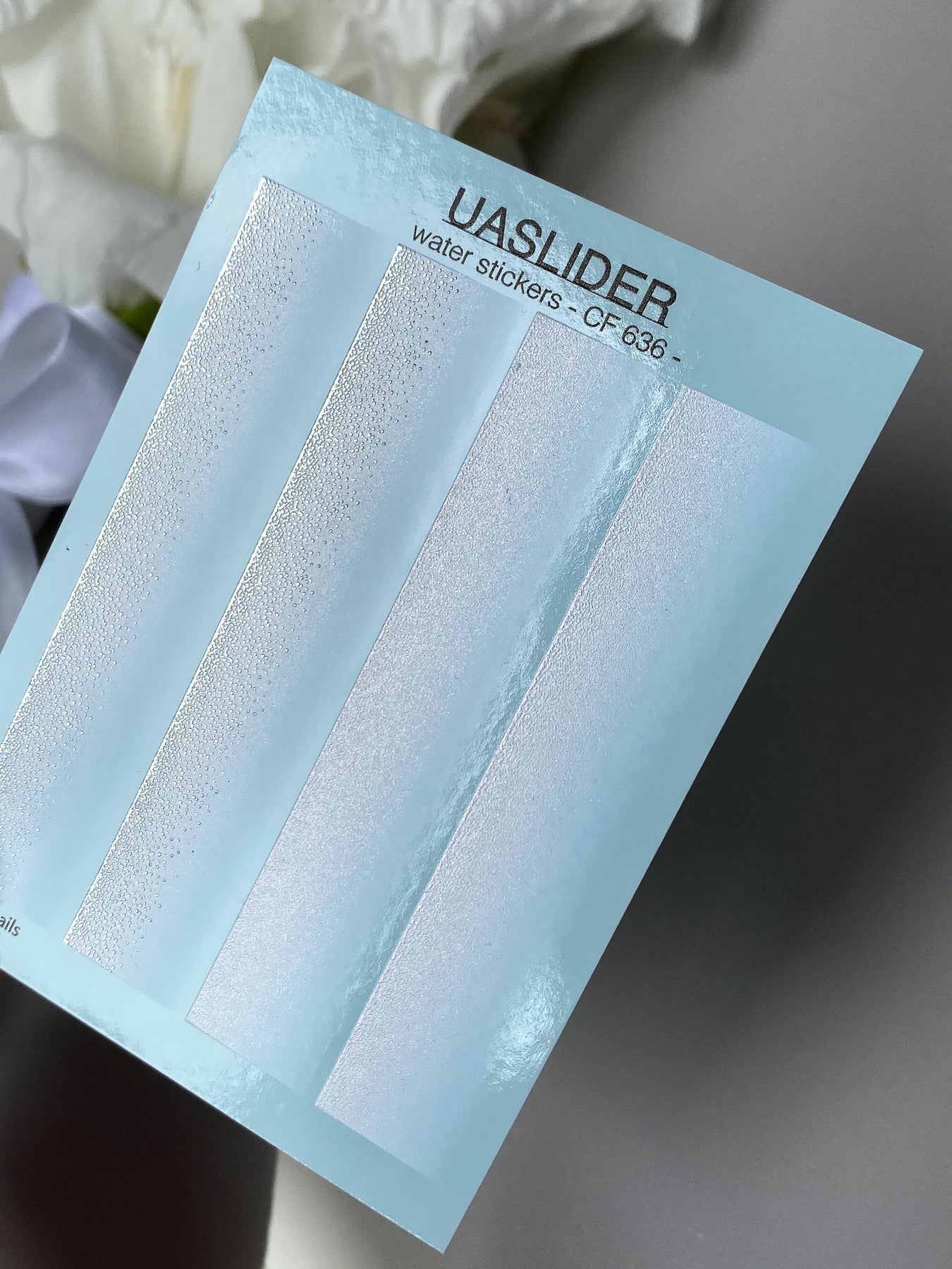 Nail Water Decal CF-636 | Gradient Water Slide Nail Decals | White Pearl Ombre with Silver Glitter