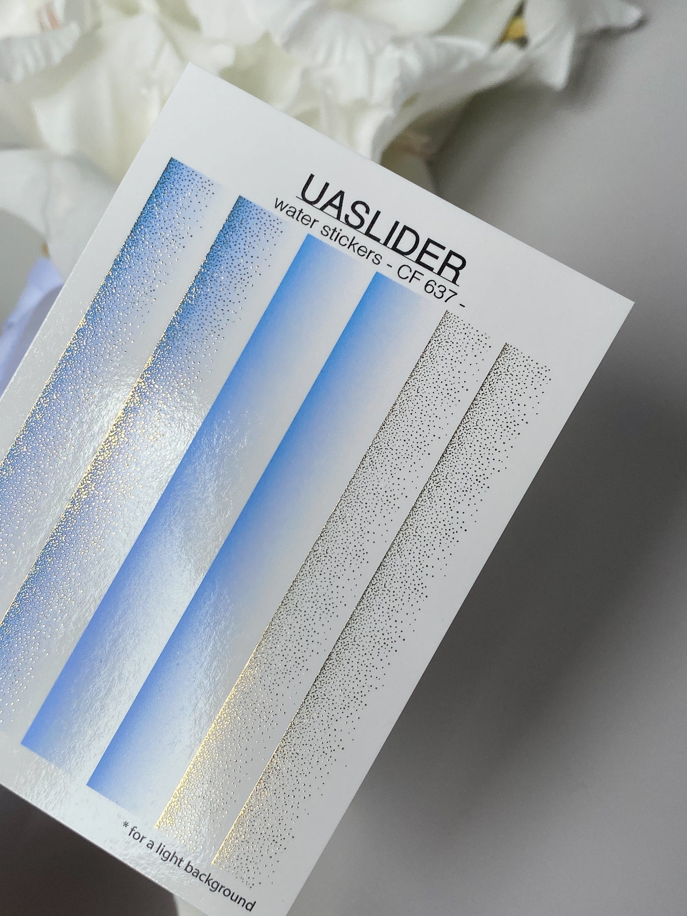 Nail Water Decal CF-637 | Gradient Water Slide Nail Decals | Blue Ombre with Gold Glitter