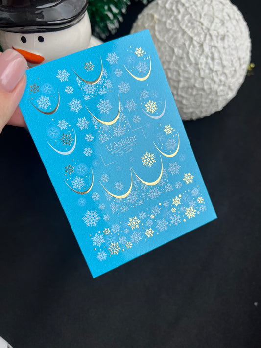 Nail Water Decal CF-338 | Water Slide Nail Decals | Gold French Tips with Snowflakes
