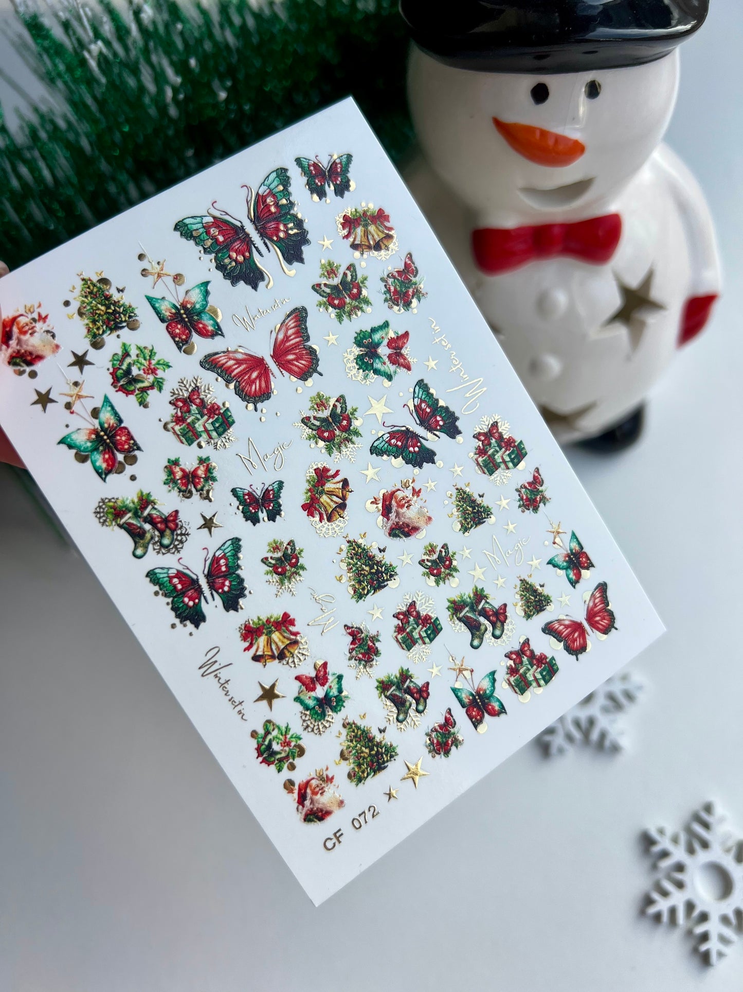 Nail Water Decal CF-072 | Christmas Nail Art Water Decals | Butterflies, Christmas Trees, Gifts and Festive Decorations