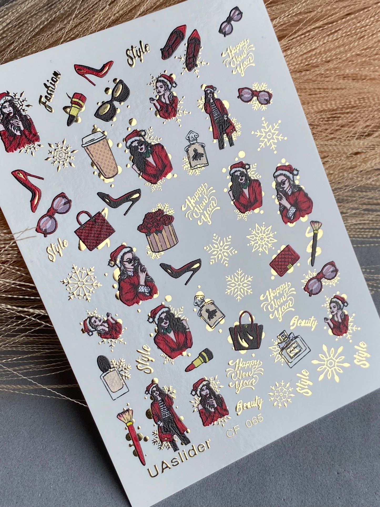 Nail Water Decal CF-065 | Christmas Fashion Nail Water Decals | Retro Girl, Santa Outfit, Beauty Accessories and Gifts