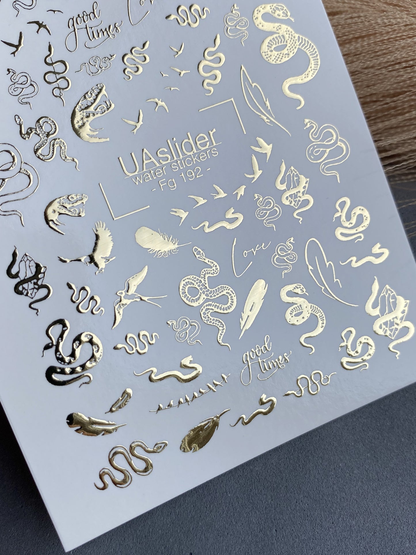 Nail Water Decal Fg-192 | Gold Foil Water Slide Nail Decals | Snakes, Birds & Mystical Designs