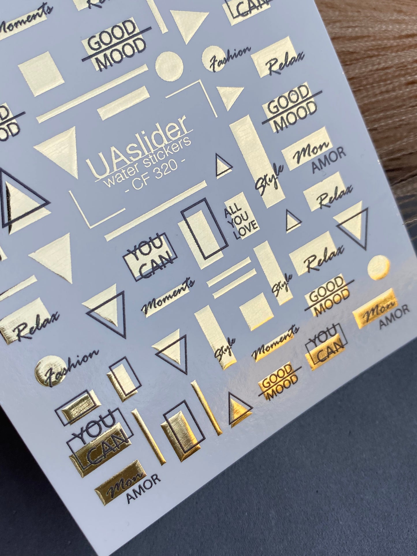 Nail Water Decal CF-320 | Geometric Nail Water Decals with Gold Foil | Minimalist Modern Nail Stickers