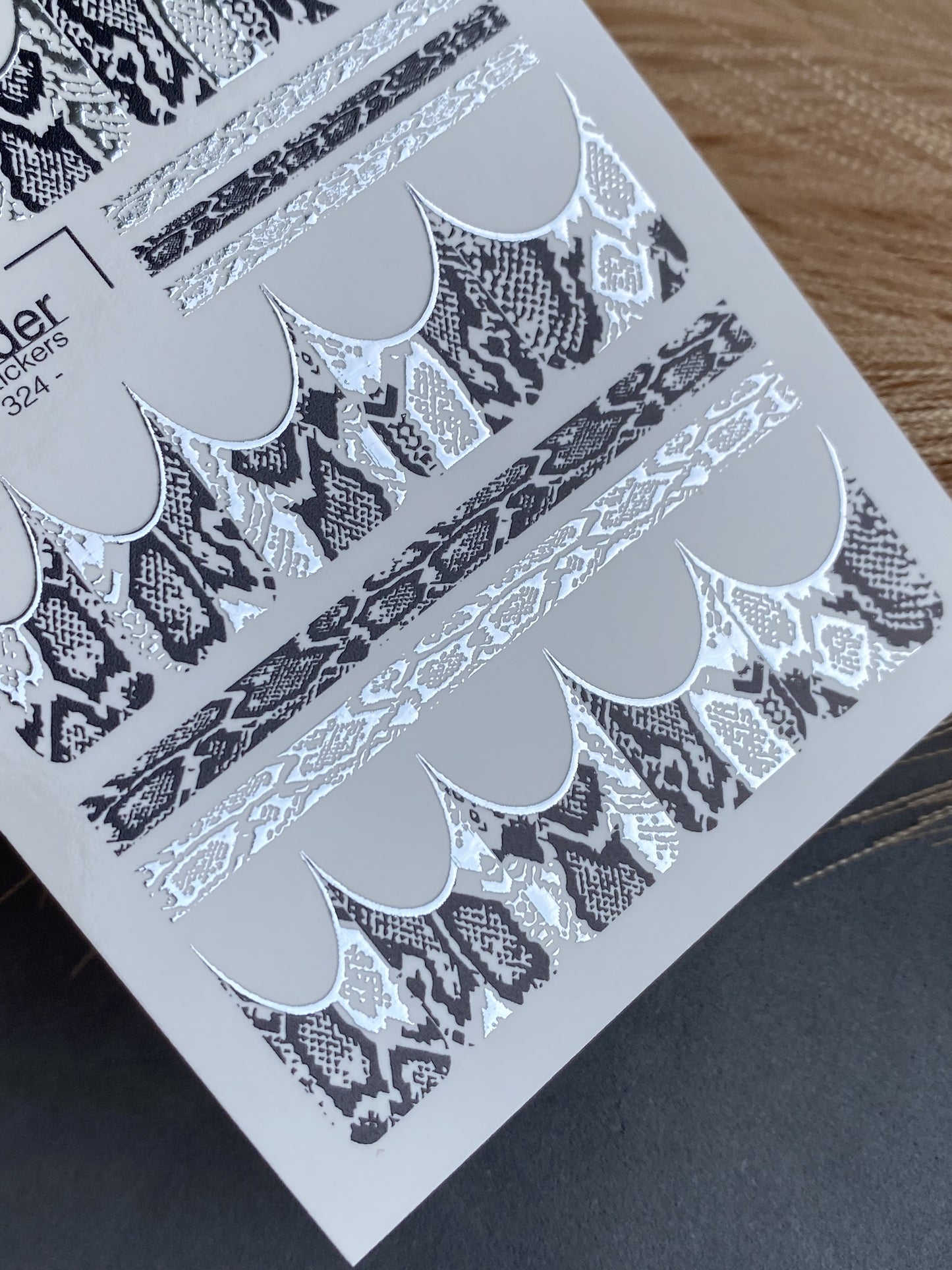 Nail Water Decal CF-324 | Snake Skin Nail Water Decals | Black & Silver Snake Print Nail Stickers