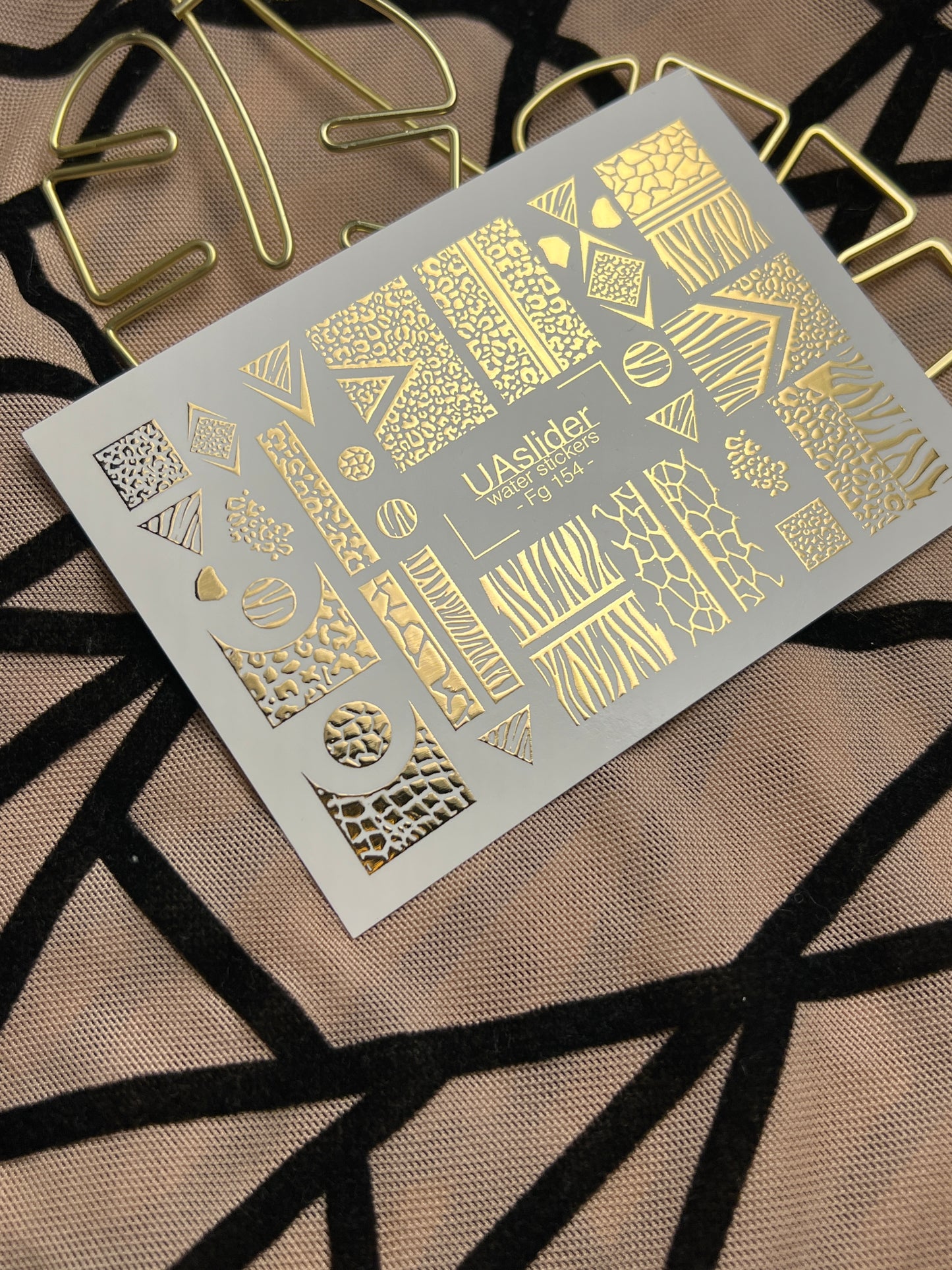 ネイルウォーターデカール Fg-154 | ゴールドホイルウォータースライドネイルデカール | アニマルプリント&ジオメトリックパターン