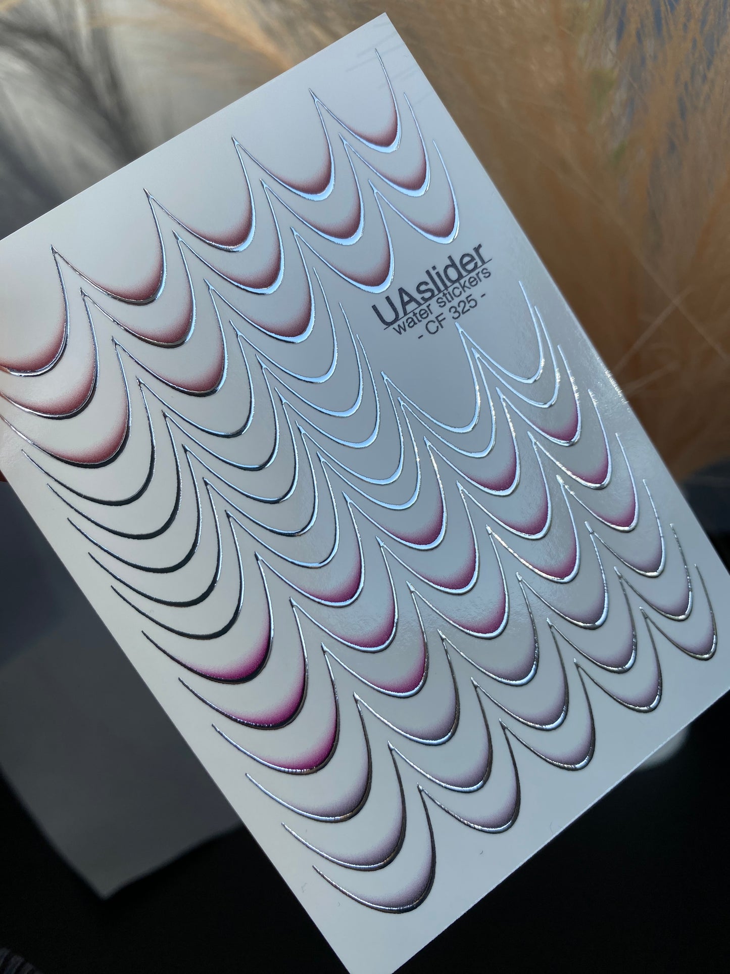 Nail Water Decal CF-325 | French Water Slide Nail Decals | Gradient Silver Outlines