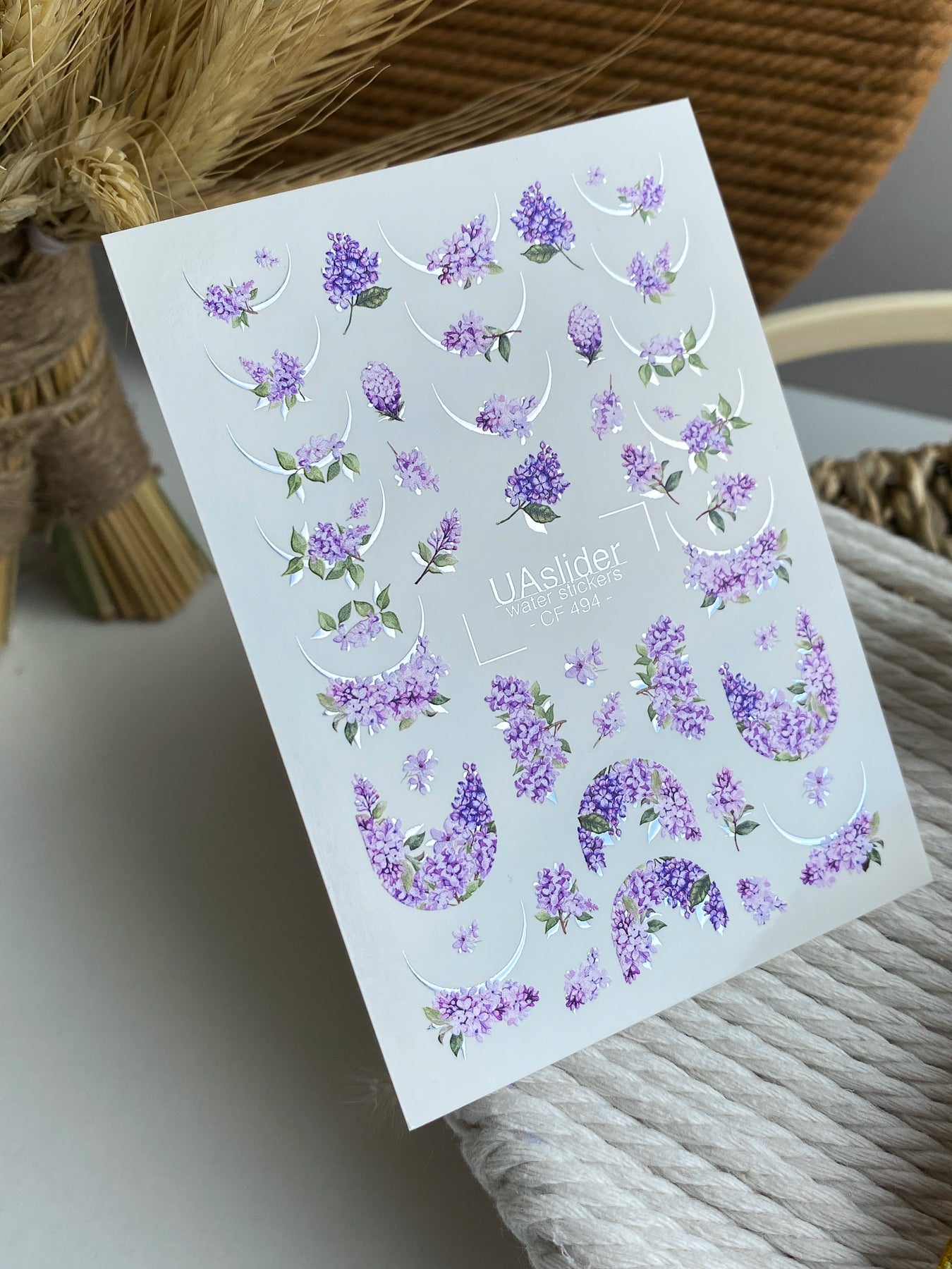 Nail Water Decal CF-494 | Lilac French Nail Water Decals | Floral Nail Stickers
