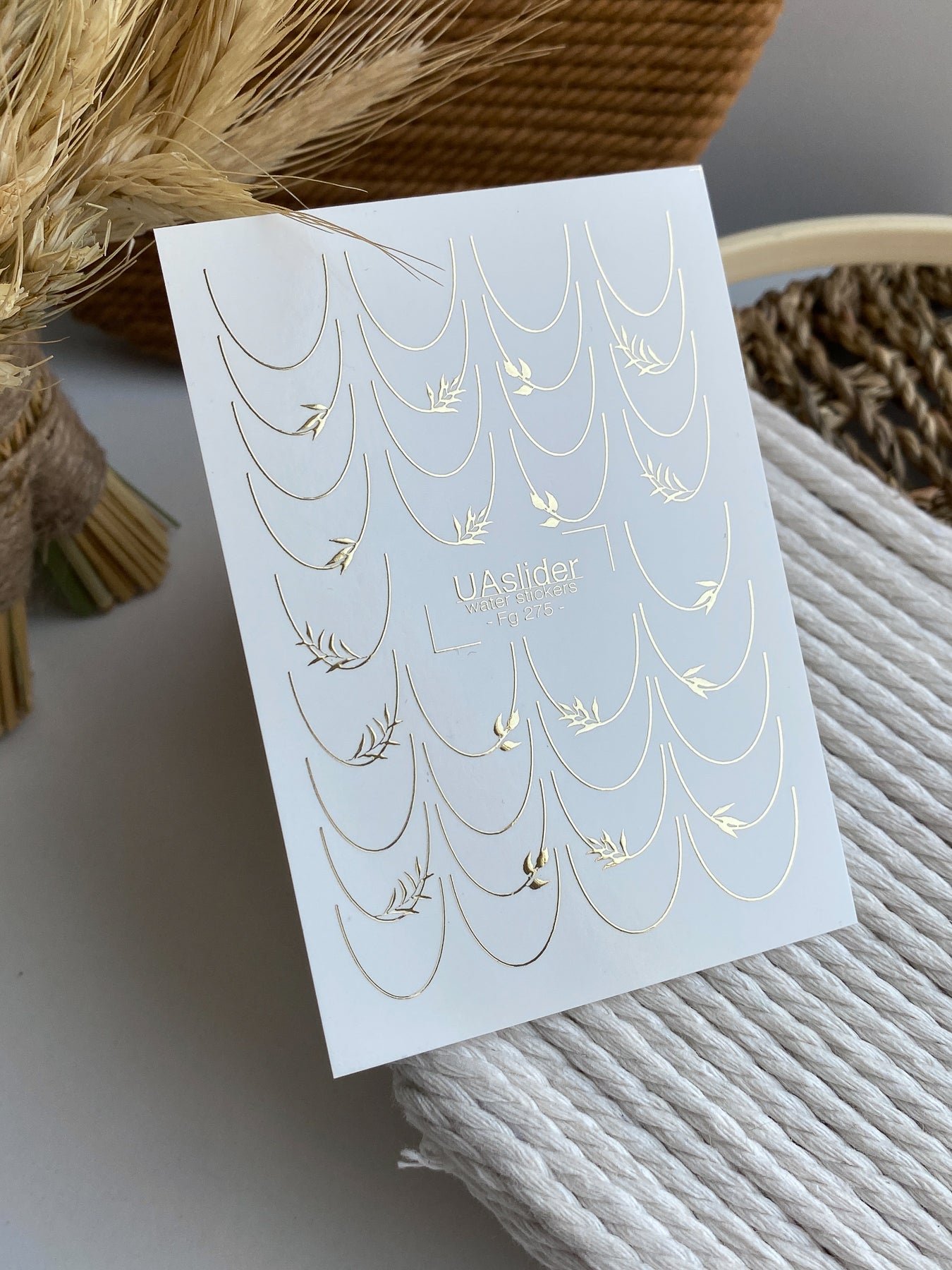 Nail Water Decal Fg-275 | Water Slide Nail Decals | Gold Foil French Tips with Leaves