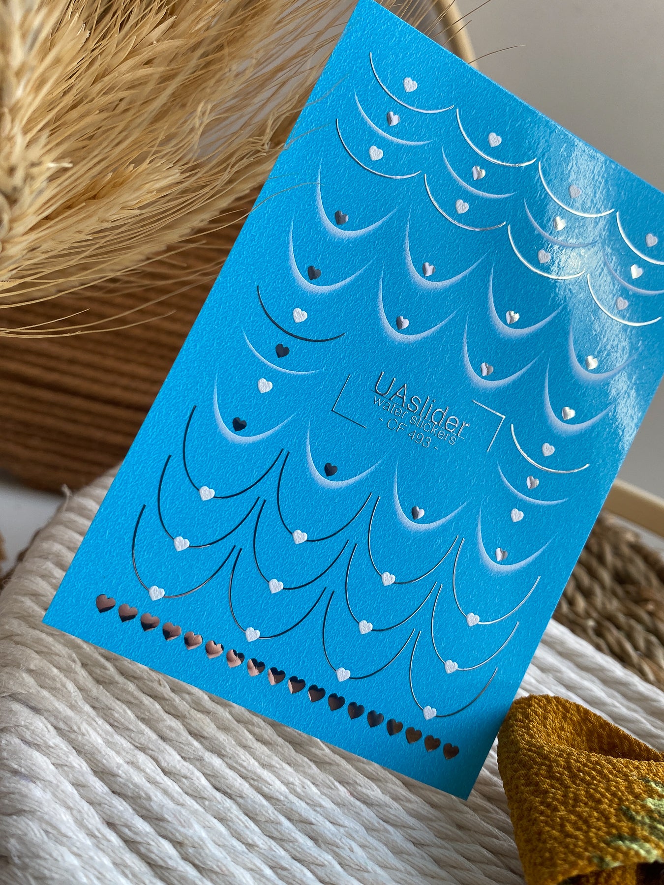 Nail Water Decal CF-493 | Silver & White Heart French Nail Water Decals | Romantic Nail Stickers