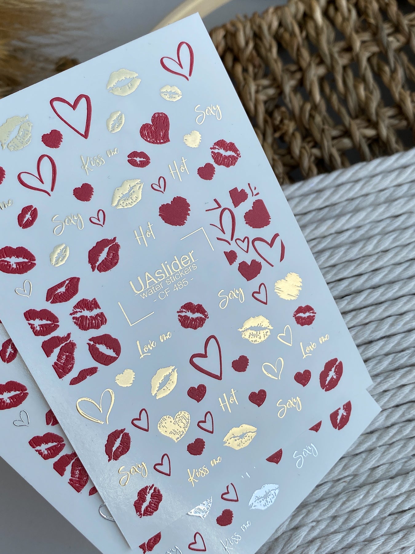 Nail Water Decal CF-485 | Lip Kiss & Heart Nail Water Decals | Sexy Valentine’s Design